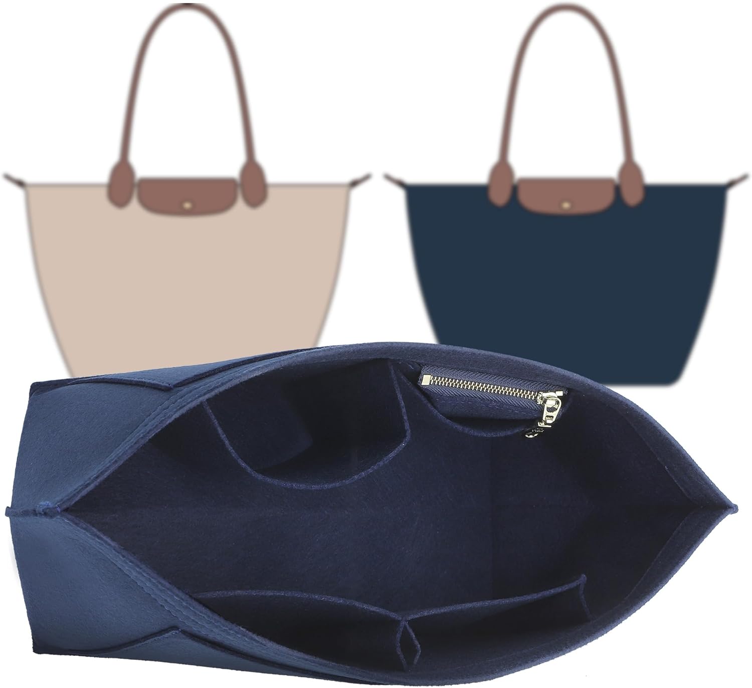 Doxo Longchamp(ドクソー) ロンシャン ミディアムオーガナイザーインサート ミディアムバッグ オーガナイザー ルプライアージュに最適なトートハンドバッグの形を整えてきれいに検討します (ネイビー、M)