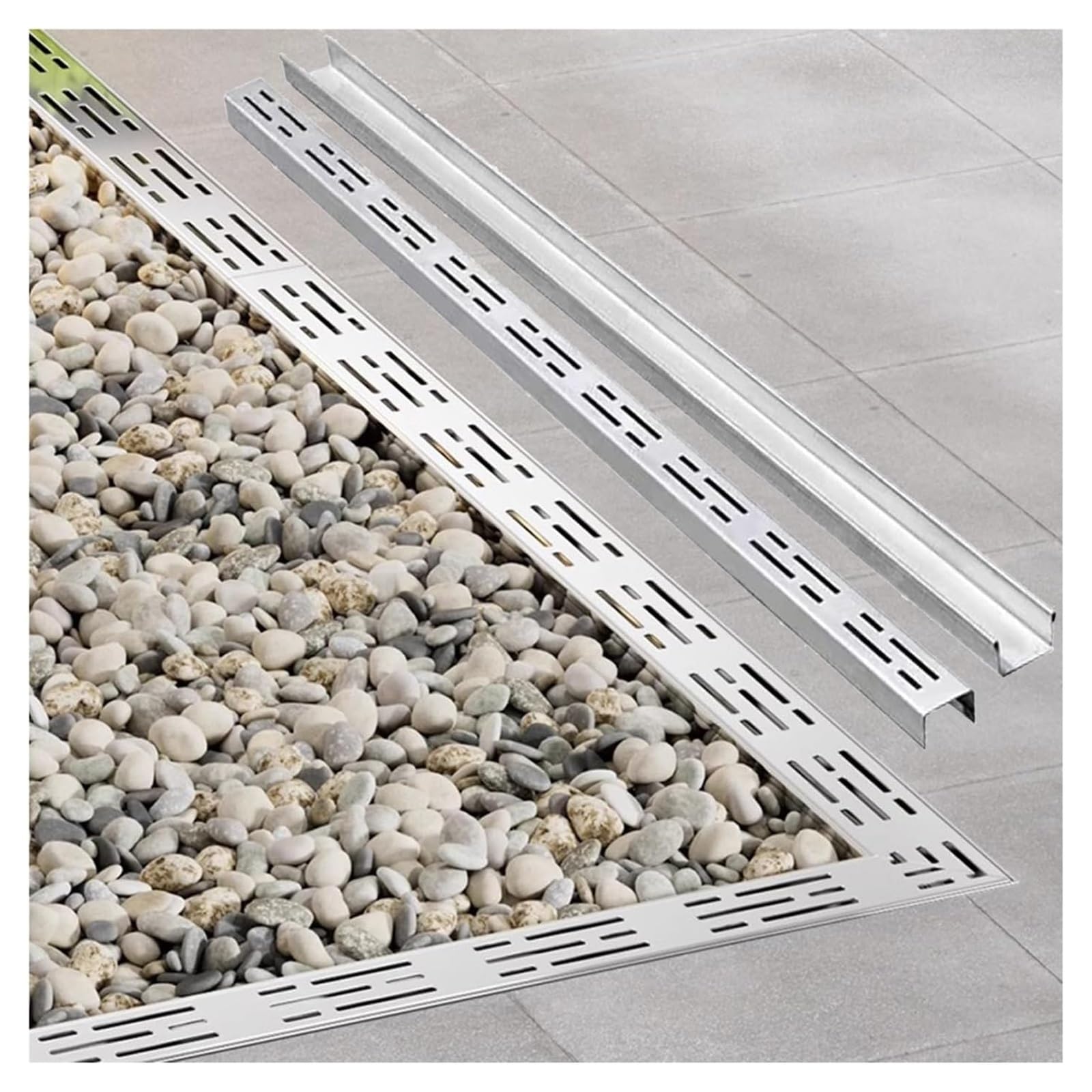 Rectangular Shower Floor Drain, Linear Channel Drainage Pool Deck Drain, 304 Stainless Steel Channel Drains Grate Cover Metal Drainage Grates Trench Drains Gate(H8*W7CM/H3.15*W2.75IN)