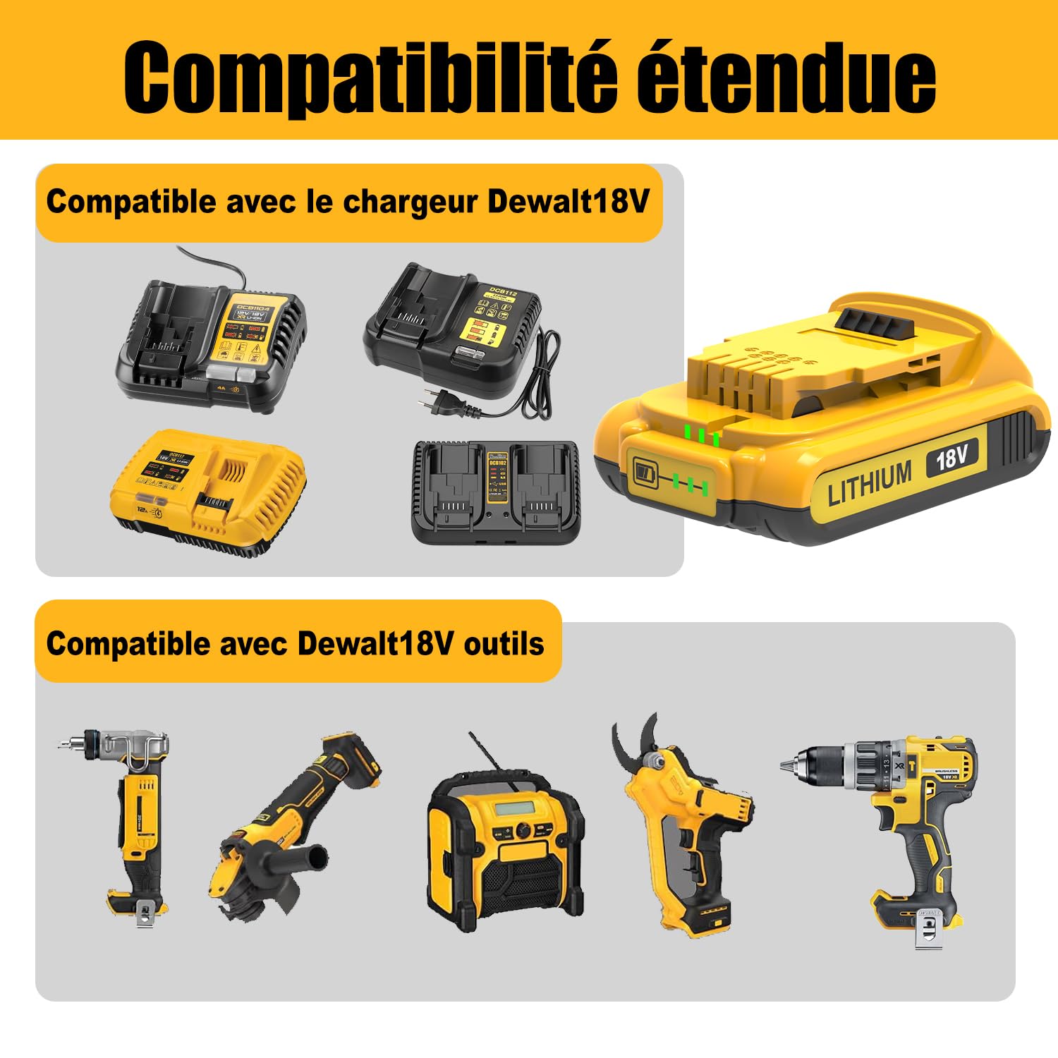 2pcs 18V 3500mAh Batterie pour Dewalt 18V Batterie