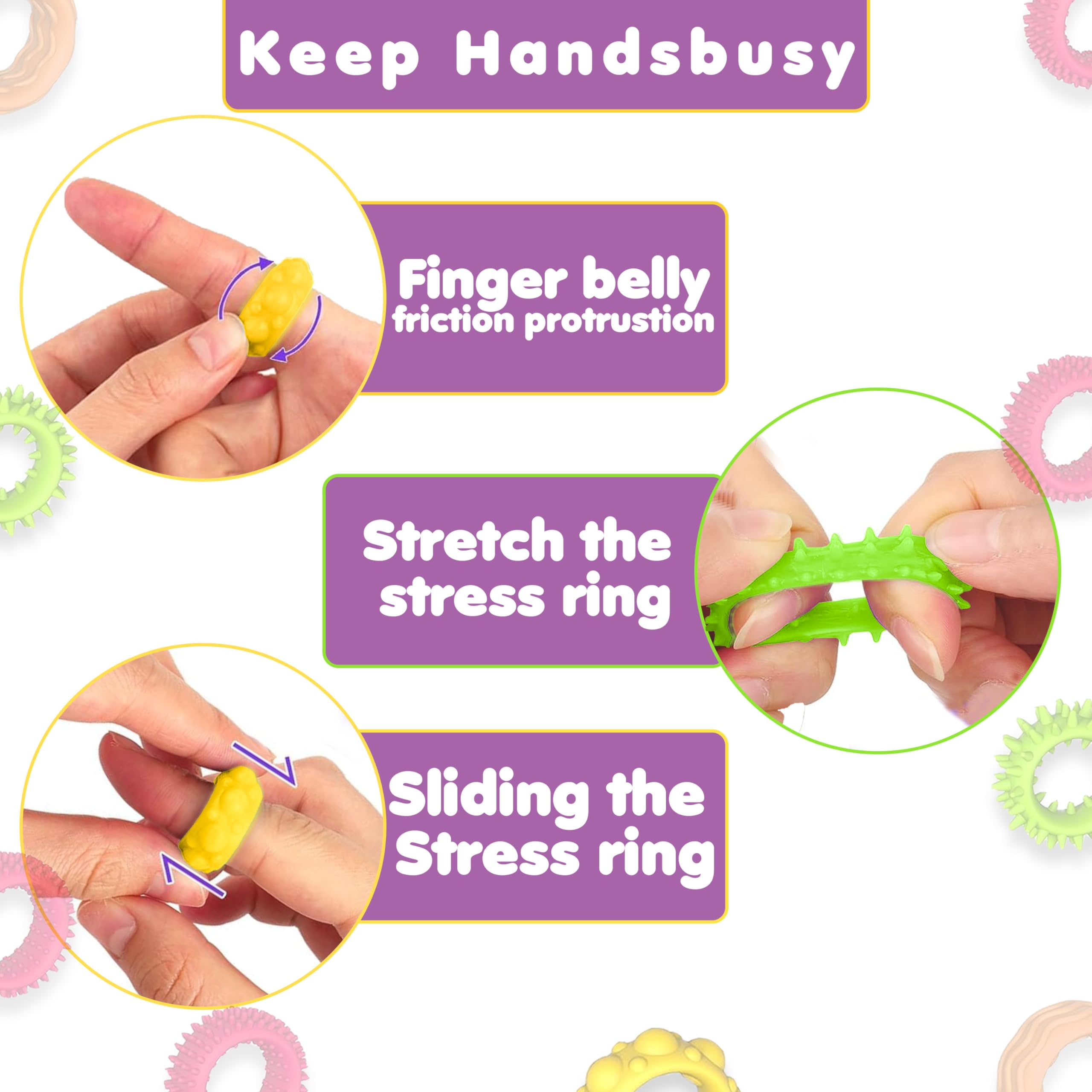 18 Pcs Fidget Sensory Rings Set, Stress Relief Anxiety Rings for Kids & Adults, Soft and Stretchy, Ideal for ADHD Autism - Image 2