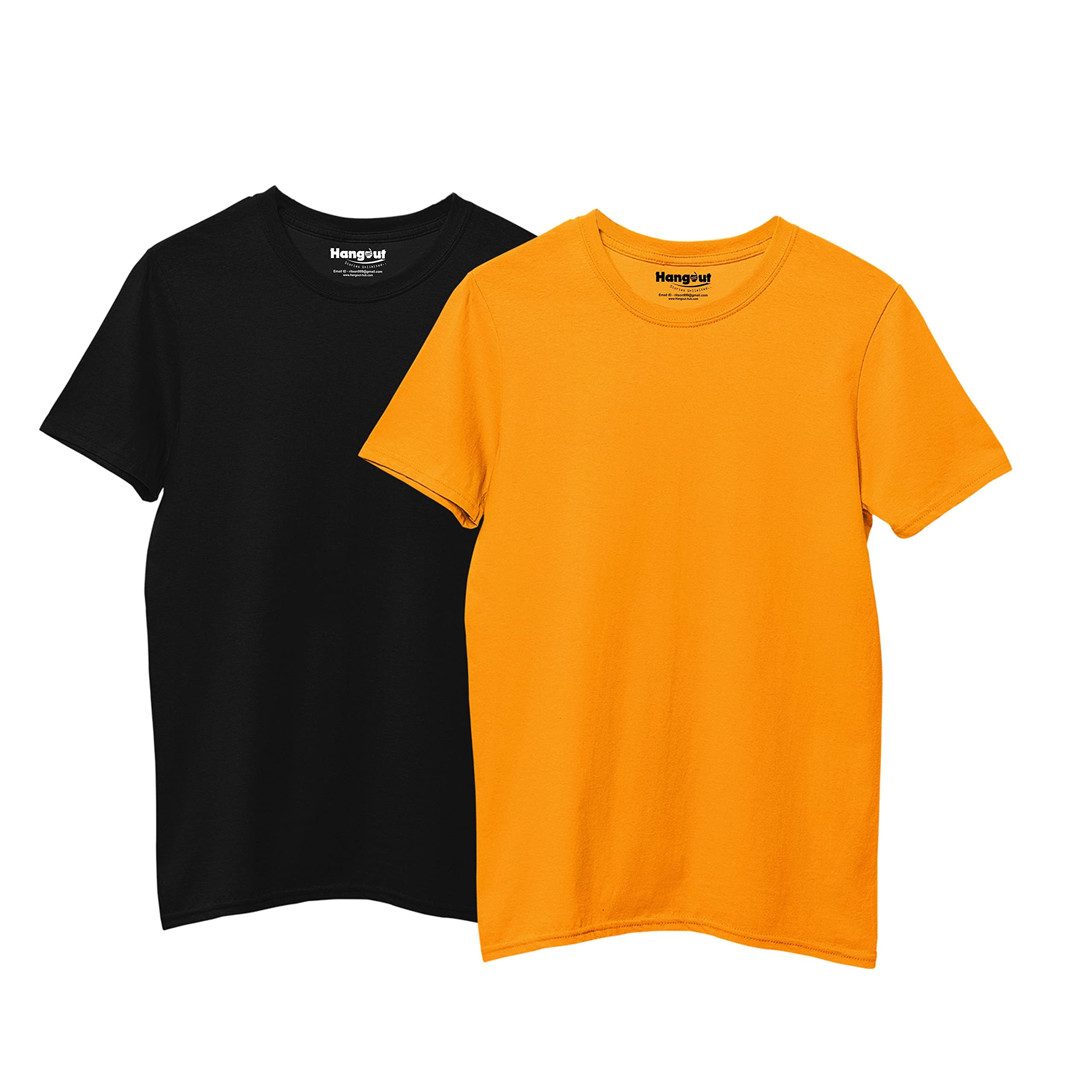 Hangout Hub|Boys Solid Tshirt|Breathable Fabric|Black Yellow|4-6Y|Set of 2