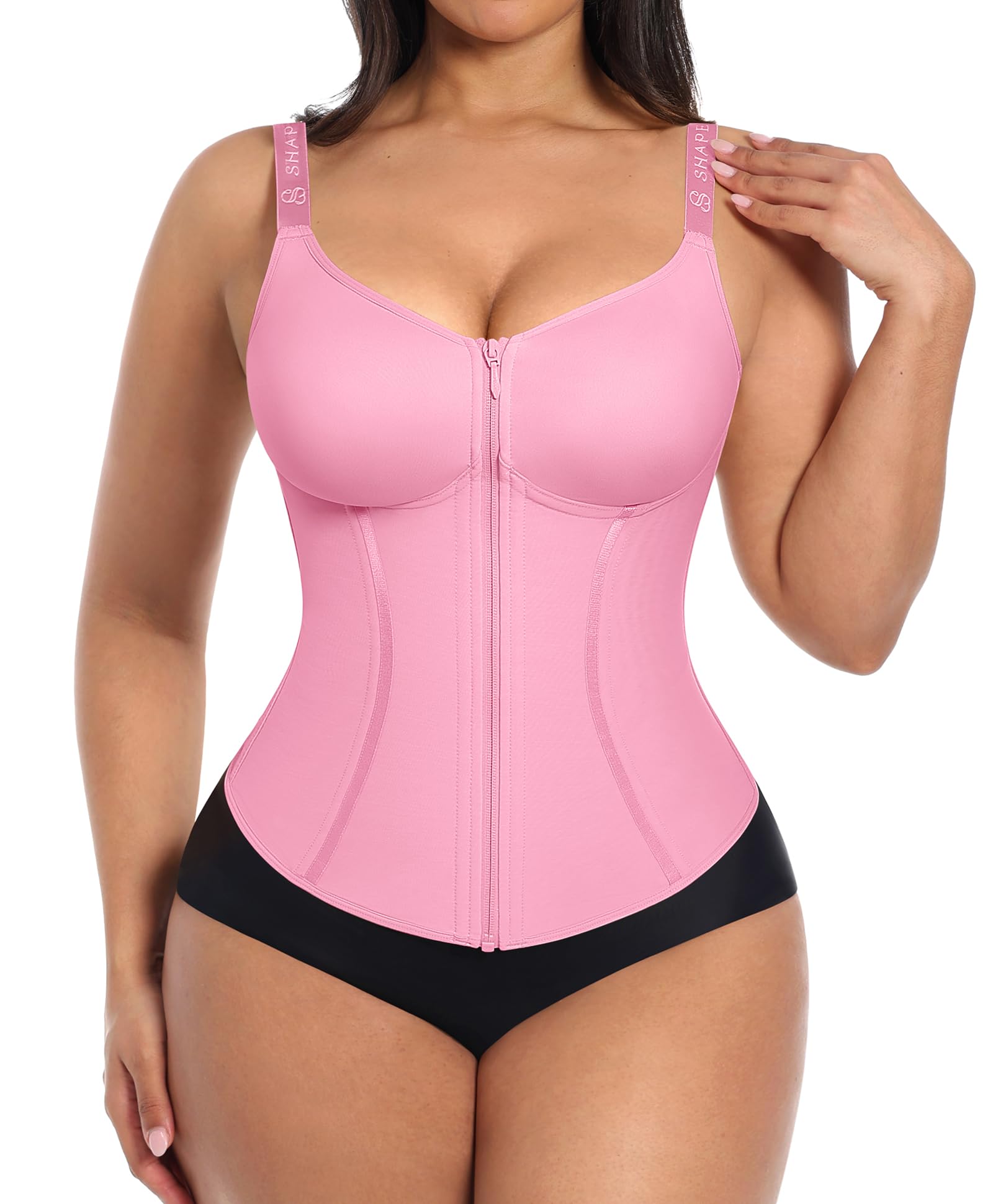 SHAPELLX Waist Trainer for Women Corset Top Tummy Control Shapewear Waist Cincher Body Shaper Fajas Colombianas Moldeadoras, Pink, XXXL