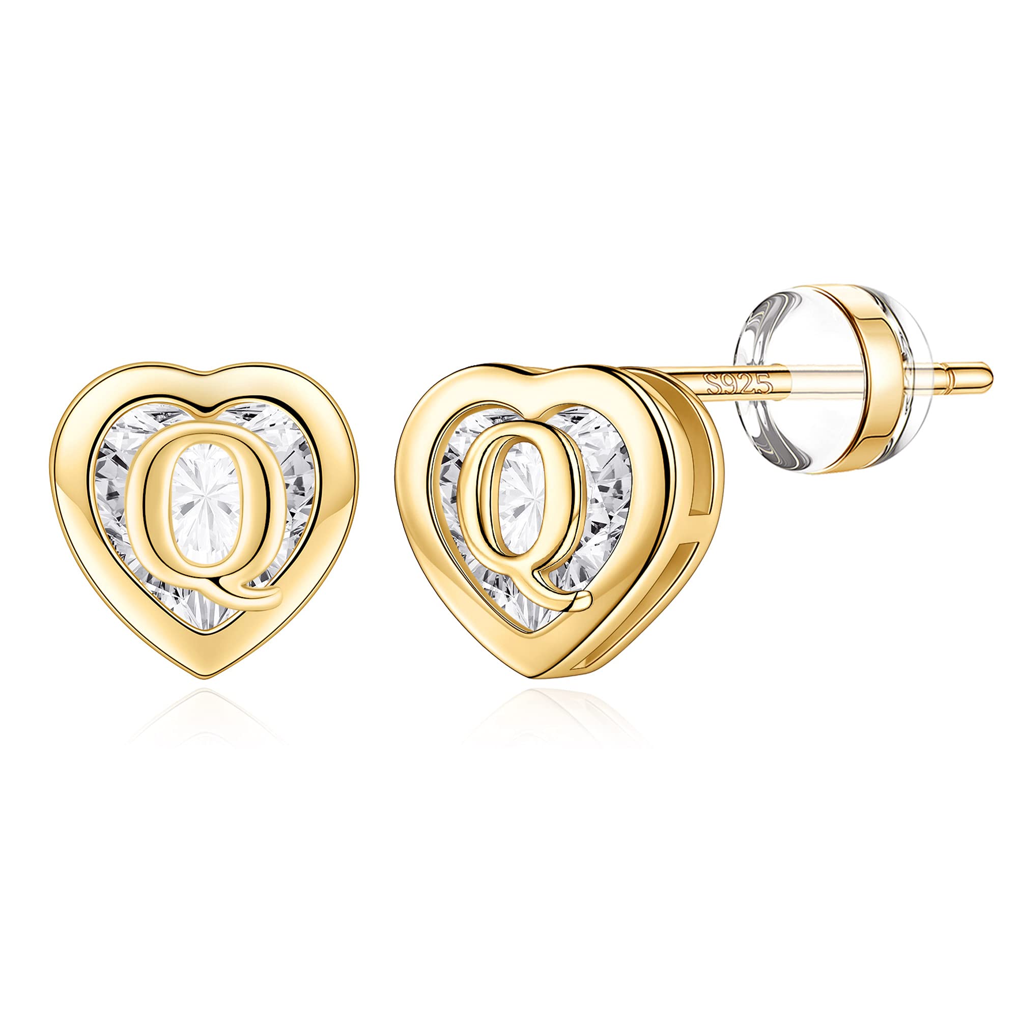 IEFWELL Valentines Gifts for Kids - Stud Earrings for Girls Women, Heart Initial Stud Earring 14K Gold Plated Earrings Stacks Hypoallergenic Earring