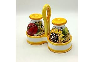 Sunflower & Poppies Hand Painted Italian Ceramic Seasoning Shaker Bowl