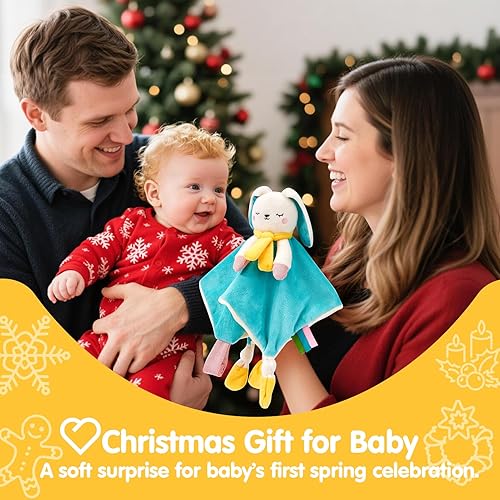 Miniatura 9 de hahaland Manta de seguridad Baby Lovey, juguete sensorial colgante de felpa con mordedor, sonajero y arruga para bebés de 0 a 3 a 6 a 12 meses