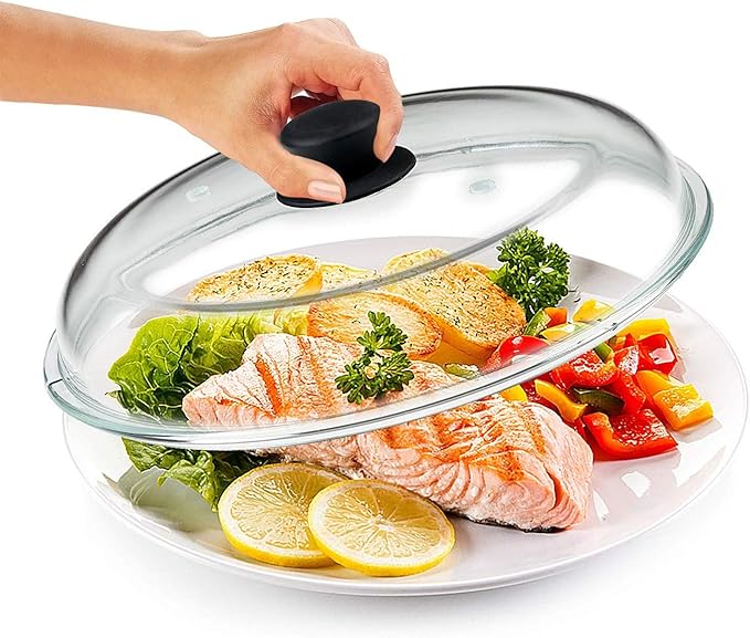 Bezrat Microwave Glass Plate Cover Splatter Guard Lid with Easy Grip