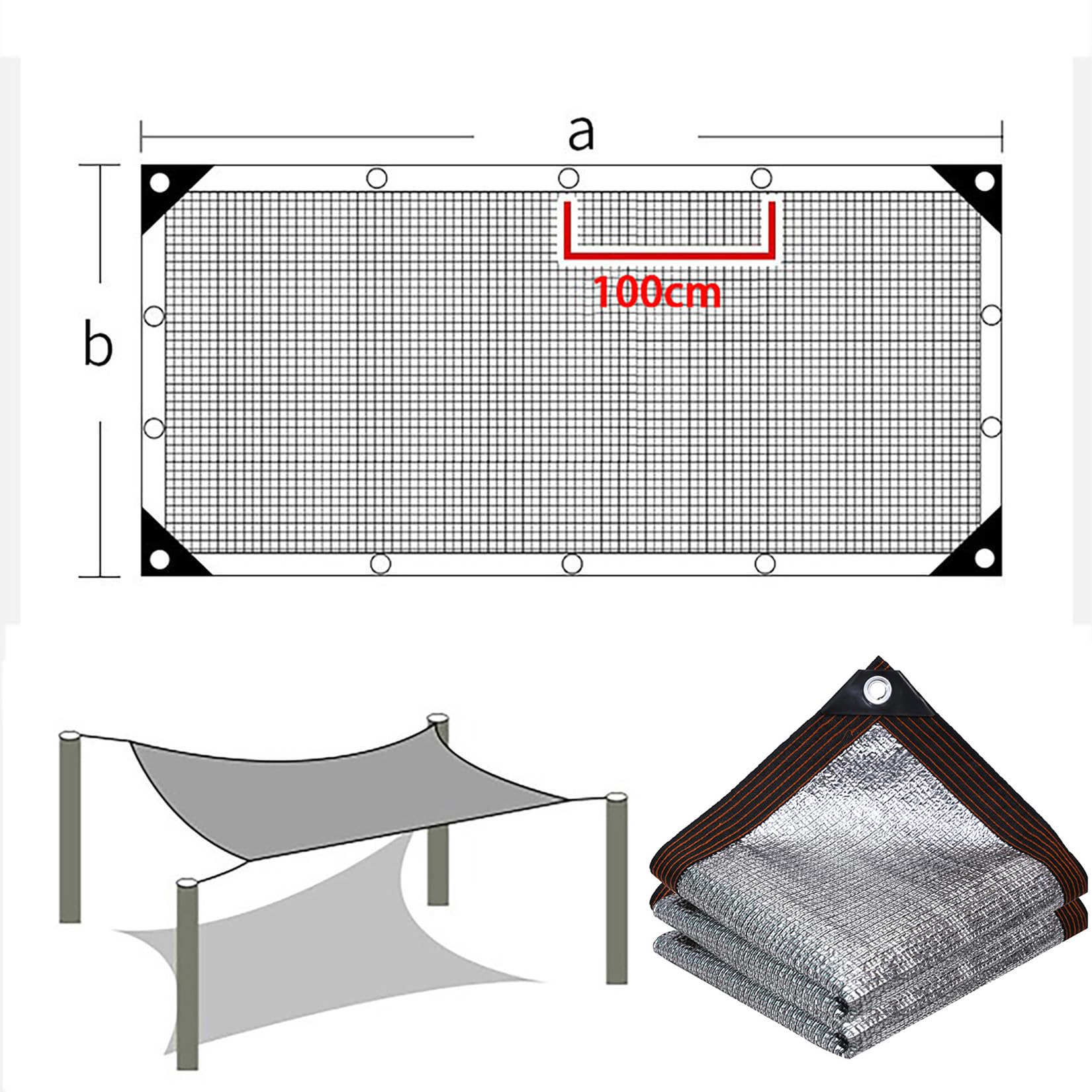 Schattiernetz 99% Aluminium,6x6m Silber Schattierungsnetz,Atmungsaktiv | Sonnenschutz Schattennetz mit Ösen,90% Shading Rate UV-Beschattungsnetz Sonnensegel für Auto Terrasse Garten Balkon