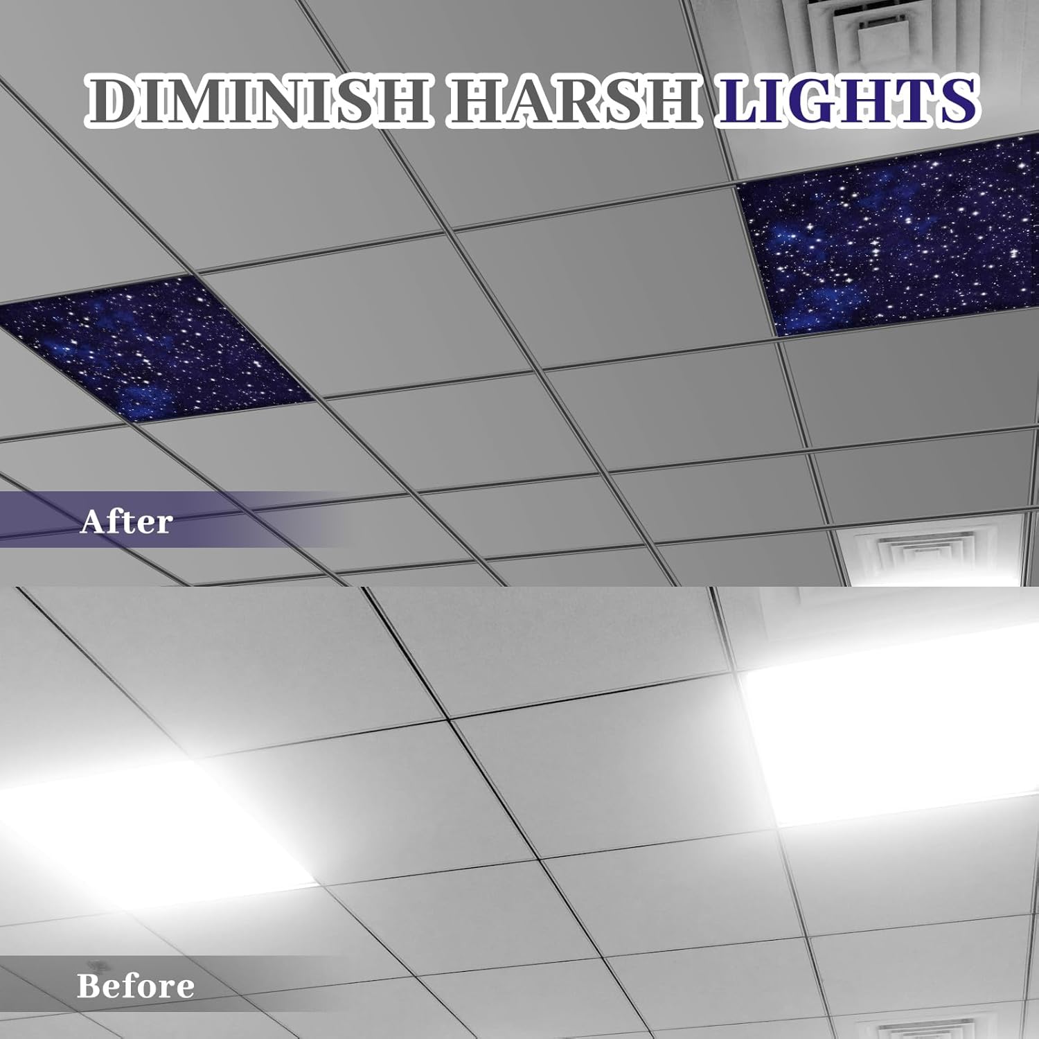 VIHOSE 4 Pcs 2 x 2 Feet Fluorescent Light Covers for Ceiling Lights Classroom Magnetic Light Filters for Reducing Harsh Glare Flicker for Office Classroom Home Drop Ceiling(Starry)