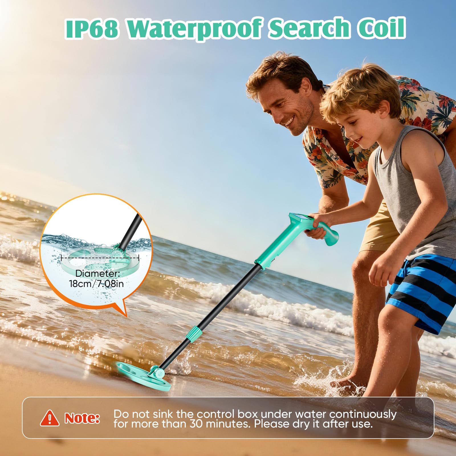 Metal Detector Bambini, Metal Detector per Bambino Leggero con Asta Regolabile 66-83 cm, Display LCD e Bobina di Ricerca Impermeabile, Pala, Rastrello, Setaccio e Borsa, Verde