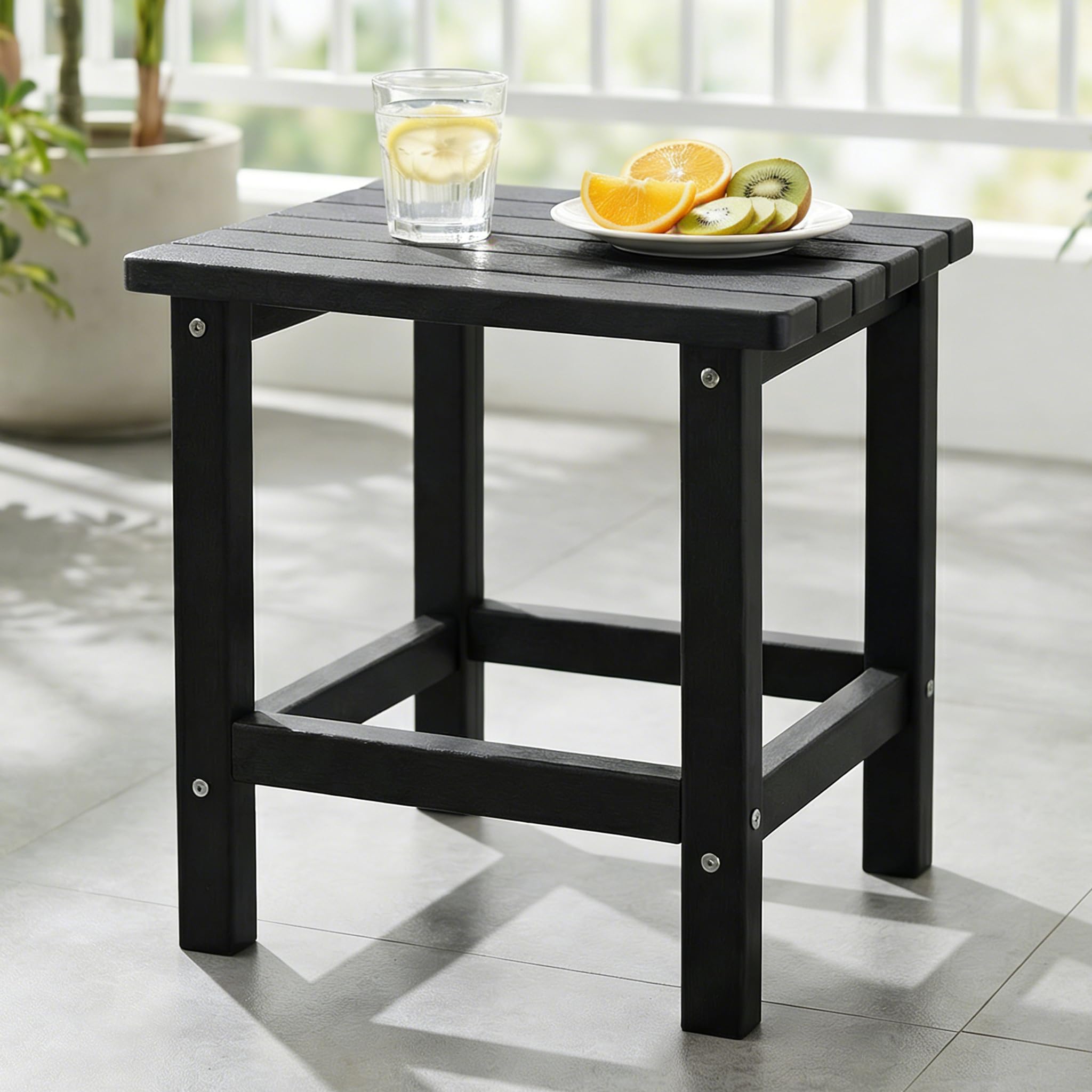 Table d'appoint Adirondack noire de plage en polyéthylène imperméable