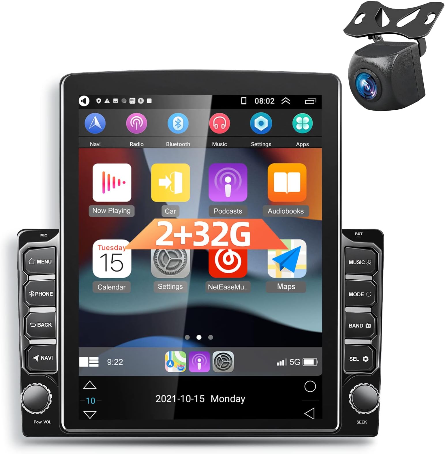 [2+64G] Android 15 Double Din Car Stereo Carplay and Android Auto, 9.7inch Vertical Touch Screen Radio in-Dash Navigation GPS Units with AHD Backup Camera