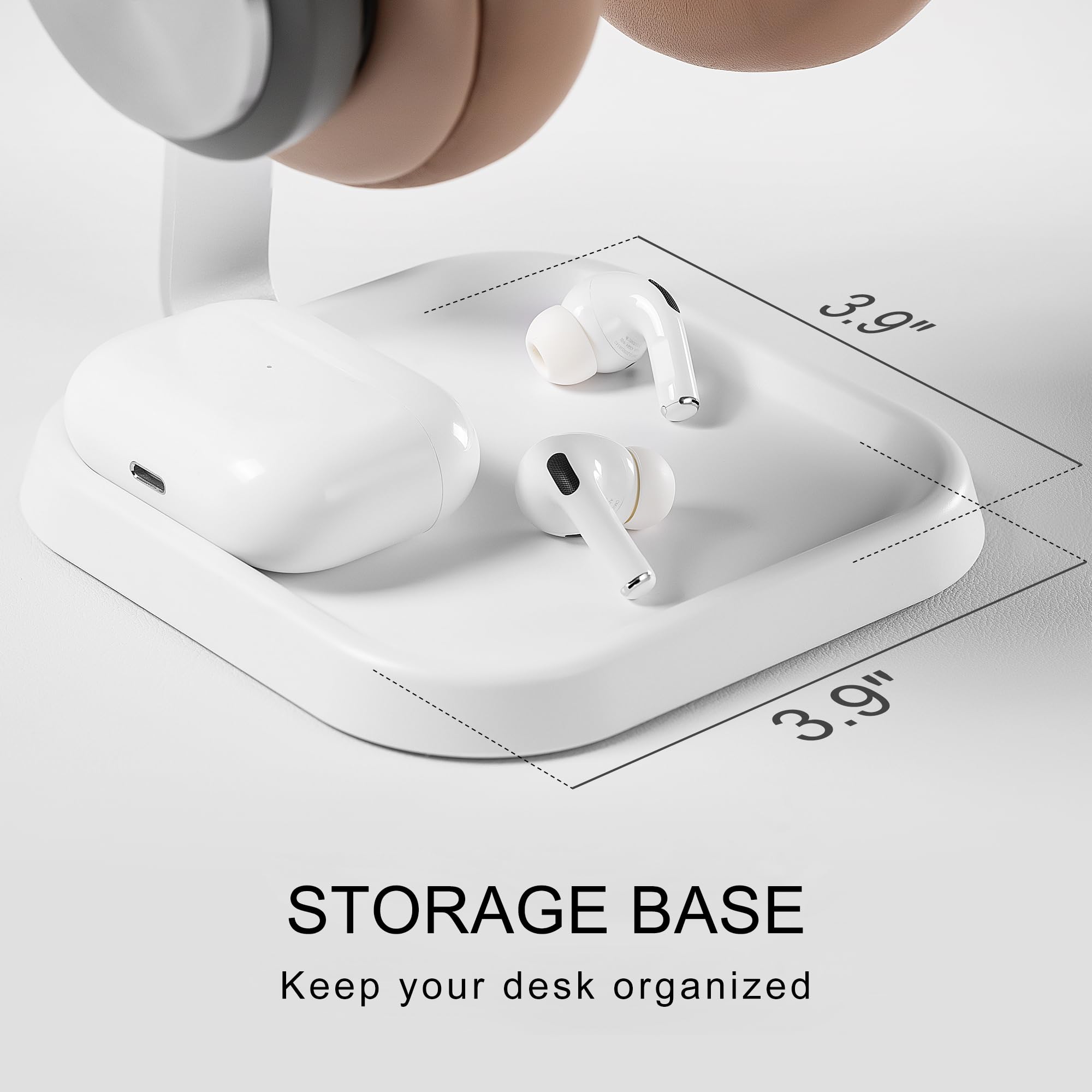Kopfhörer Ständer, Gebogener Headset Halterung mit Ablagefach, Schwere Basis Gaming Kopfhörer Halter für AirPods Max, Beats, Bose, Sennheiser, Sony, und mehr (weiß)