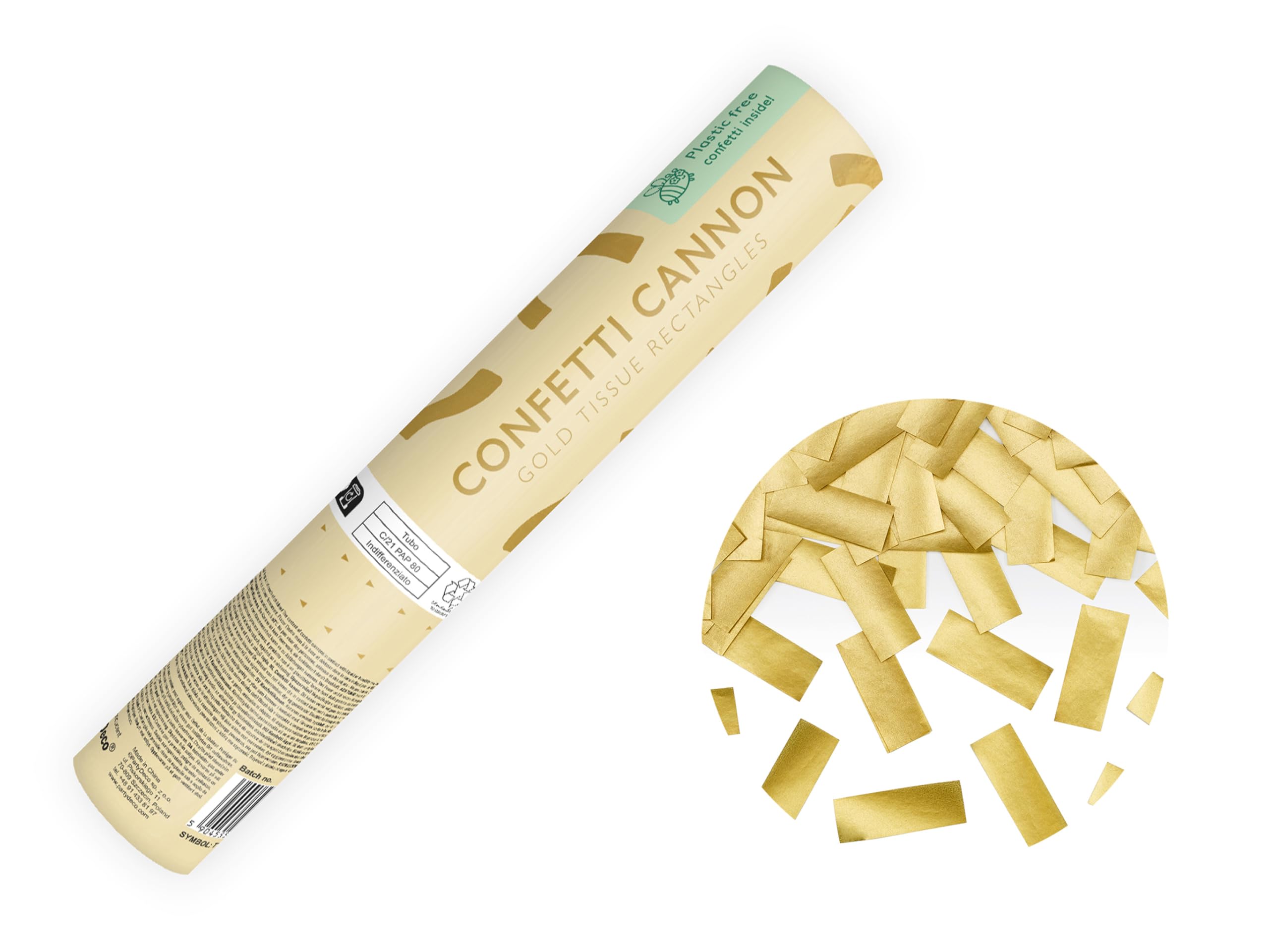 Konfettikanone mit Streifen 20cm x 24 Stück - 5 bis 8 m Effekthöhe - Konfetti Kanone Geburtstag Hochzeit - Party Popper - Konfettiregen Shooter - Konfettibombe - Gold