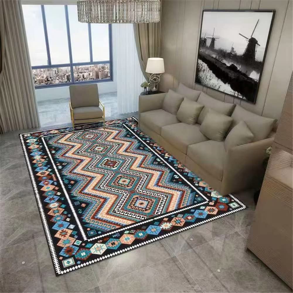 Tapis de salon moderne bleu 50x80 cm idéal pour salle d'étude