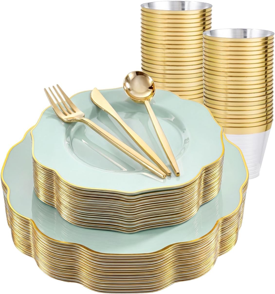 bUCLA White & Gold Disposable Plates - 180 Piece Set -16