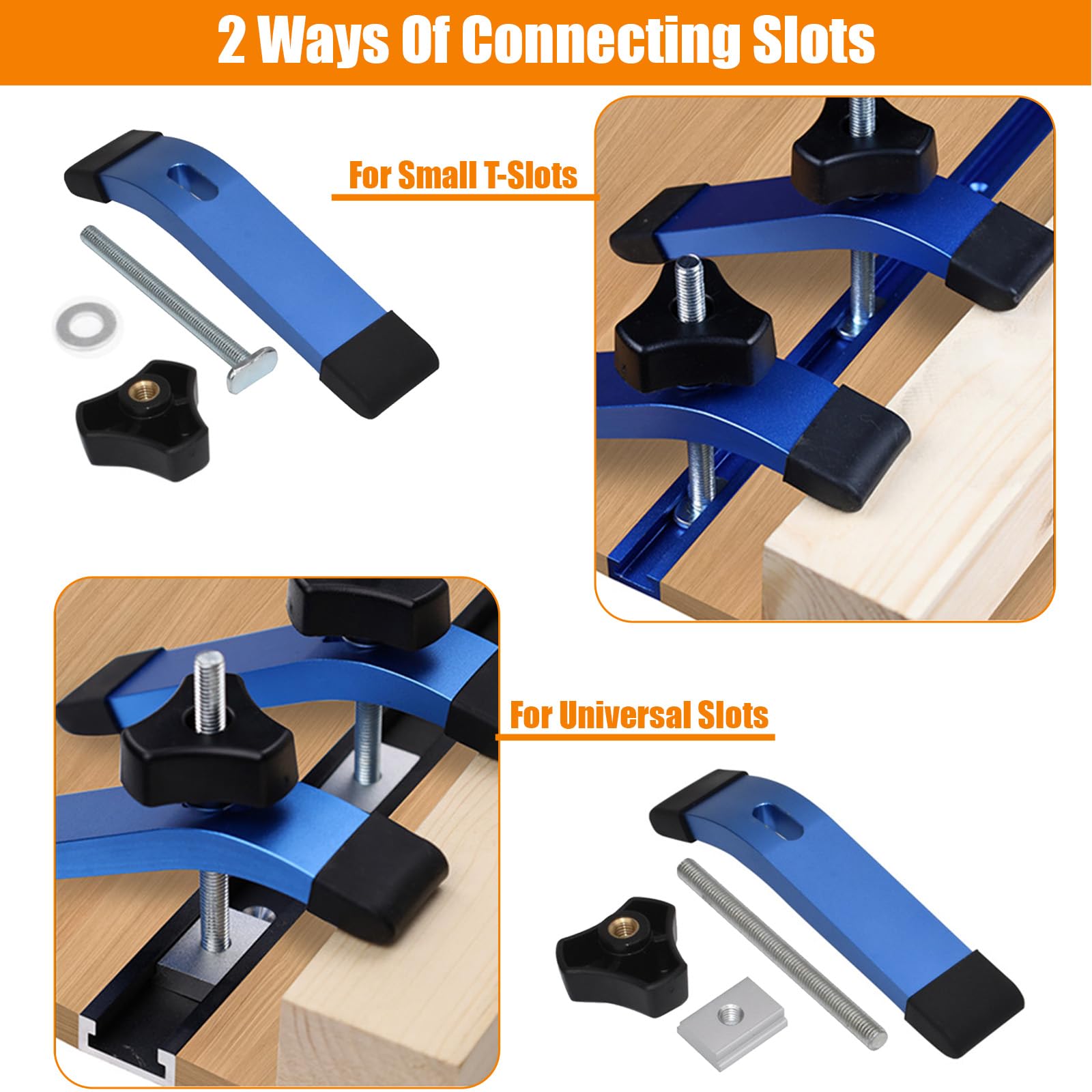 2 Piezas Juego Clip Fijación Pista Riel Ranura Forma T, Abrazadera Metal Sujeción Rápida, Accesorios Aleación Aluminio Carpintería, Herramientas DIY para Sierra Mesa, Enrutador, Muebles Trabajo(Azul)