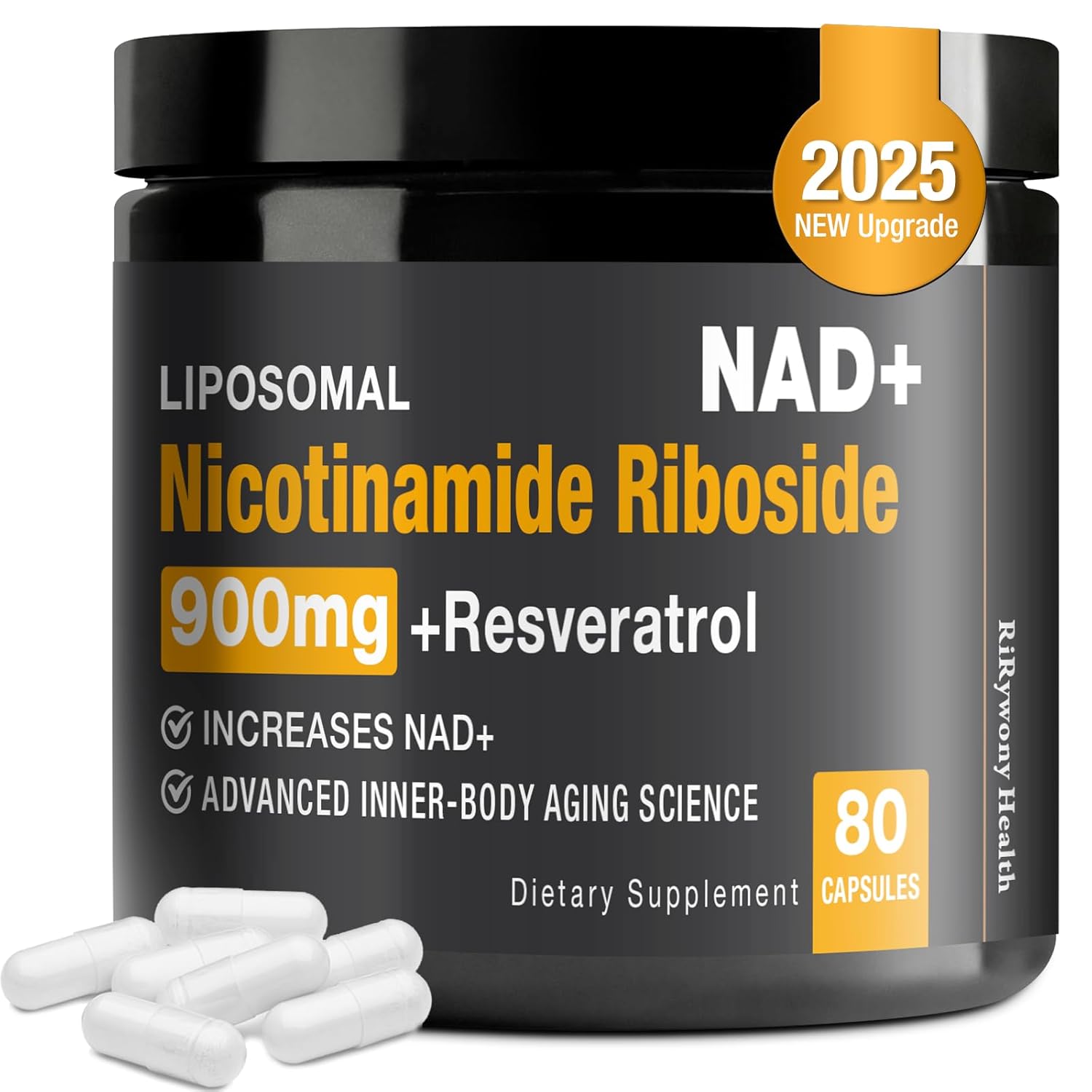 NAD Supplement - NAD with Nicotinamide Riboside NR Resveratrol Quercetin 900mg Pure Organic NAD Plus Healthy-Aging Energy Focus