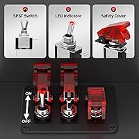 Vista 3 de Interruptor de palanca 12V 3 bandas Panel de interruptor basculante universal DC 12V 20A Interruptor basculante con indicador LED Cubierta