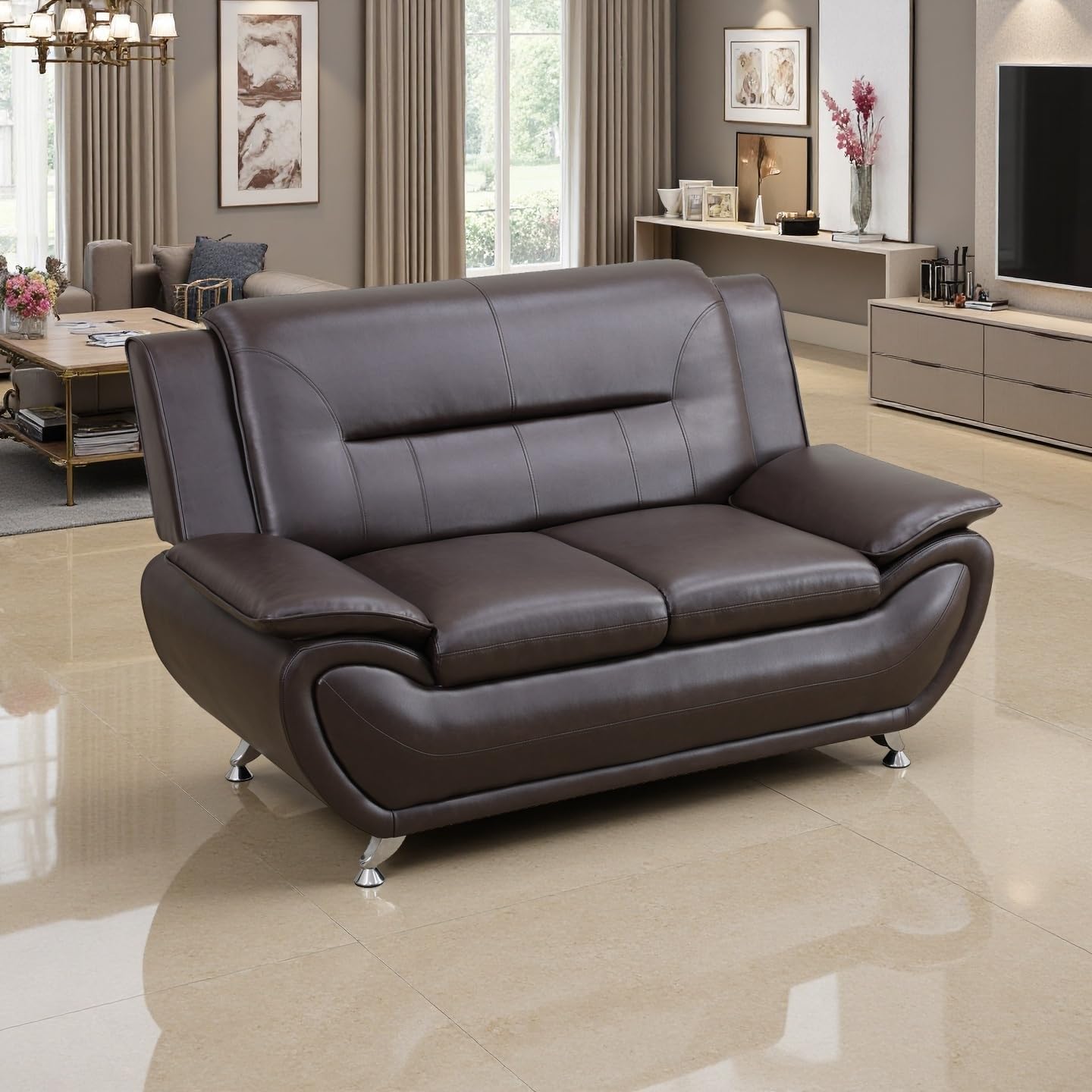 A Ainehome Sectional Sofa Couch Set, Living Room Furniture Sets Modern Brown Leather Sofa Loveseat Couch for Living Room(loveseat, A-Brown)