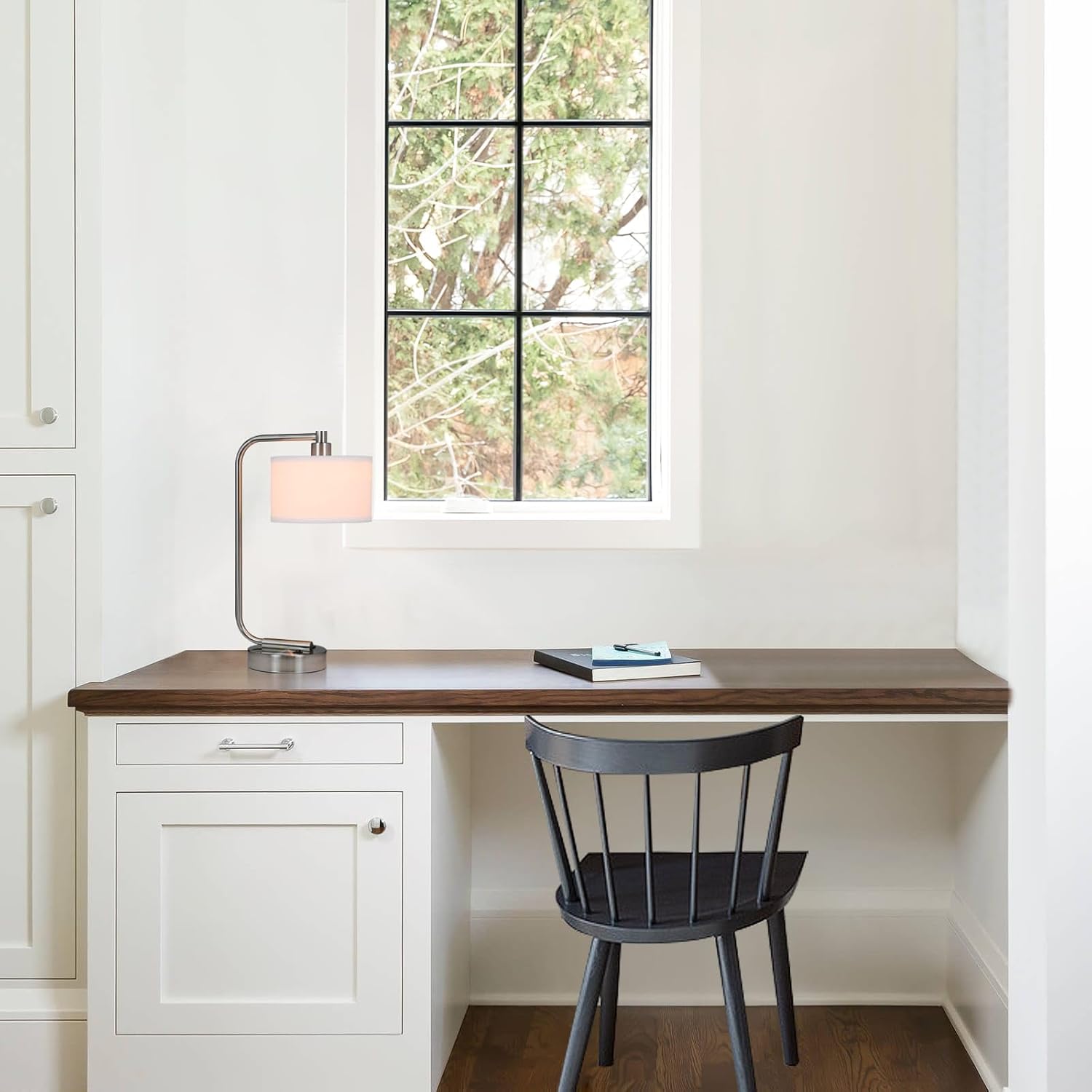 XiNBEi Lighting Table Lamp Desk Lamp with USB Charging Port and Fabric Shade, Modern Nightstand Lamp Brushed Nickel Finish for Bedroom Living Room & Office XB-TL1226-BN