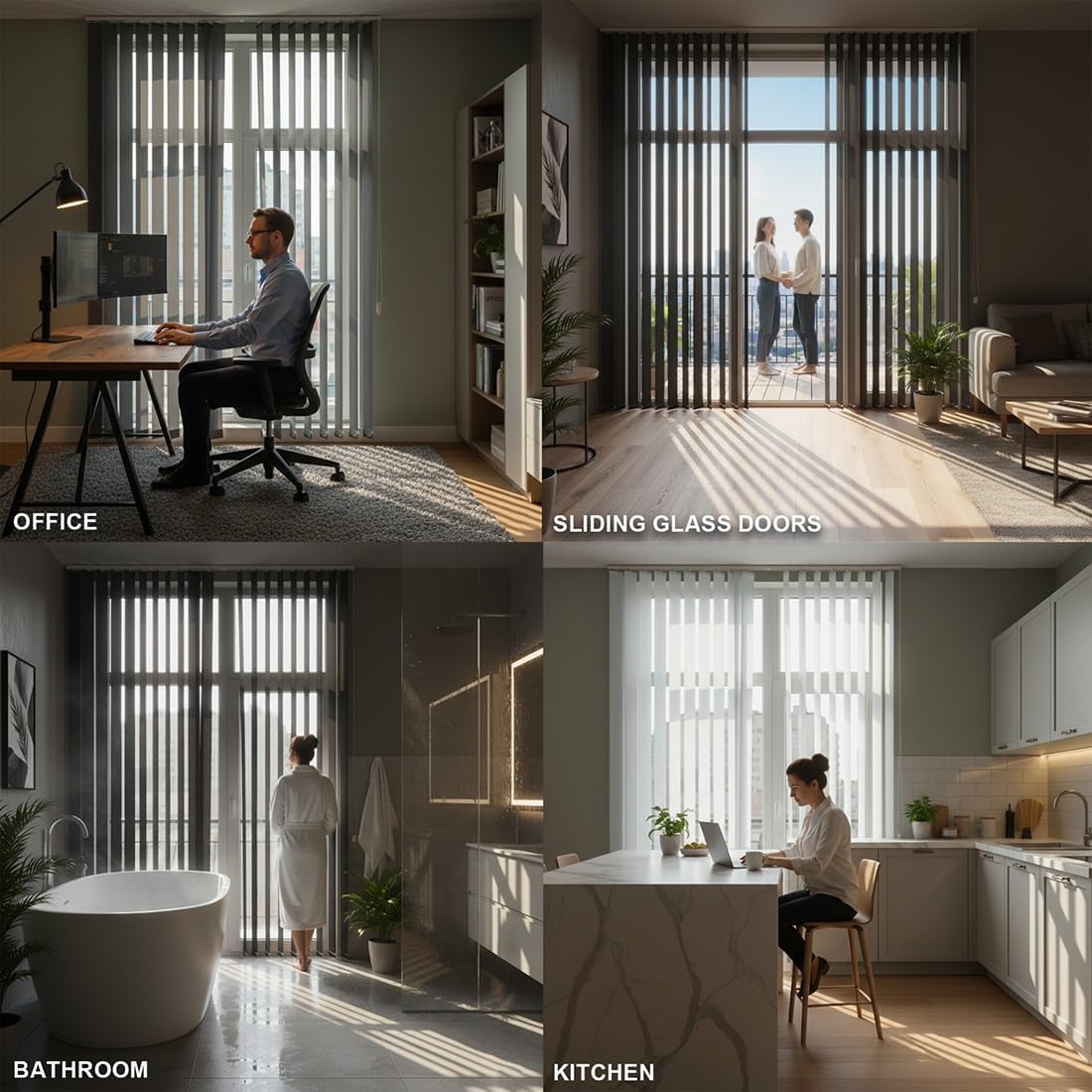 Vertical Blinds for Sliding Glass Door, Vertical Window Blinds Blackout, Sliding Door Blind for Big Patio Doors & Windows, 72 74 76 78 80 82" Room Darkening Fabric Shade, Cordless(Oyster White)