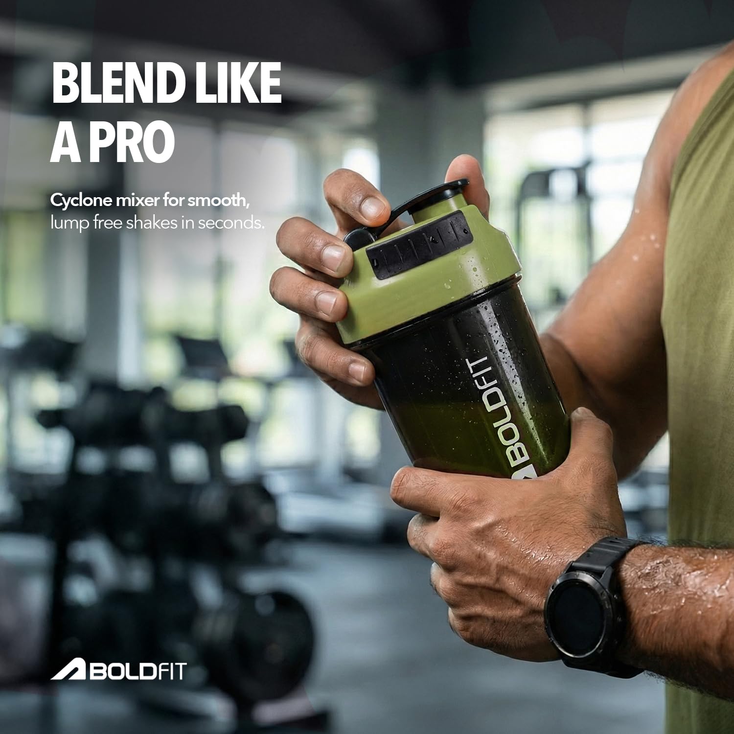 Boldfit Gym Shaker Pro Cyclone Shaker Bottle 500ml with Extra Compartment, Leakproof, Sturdy Ideal for Protein Supplement, Preworkout and BCAAs, BPA Free Sipper Bottle Shaker bottle for Gym — Amazon image 3