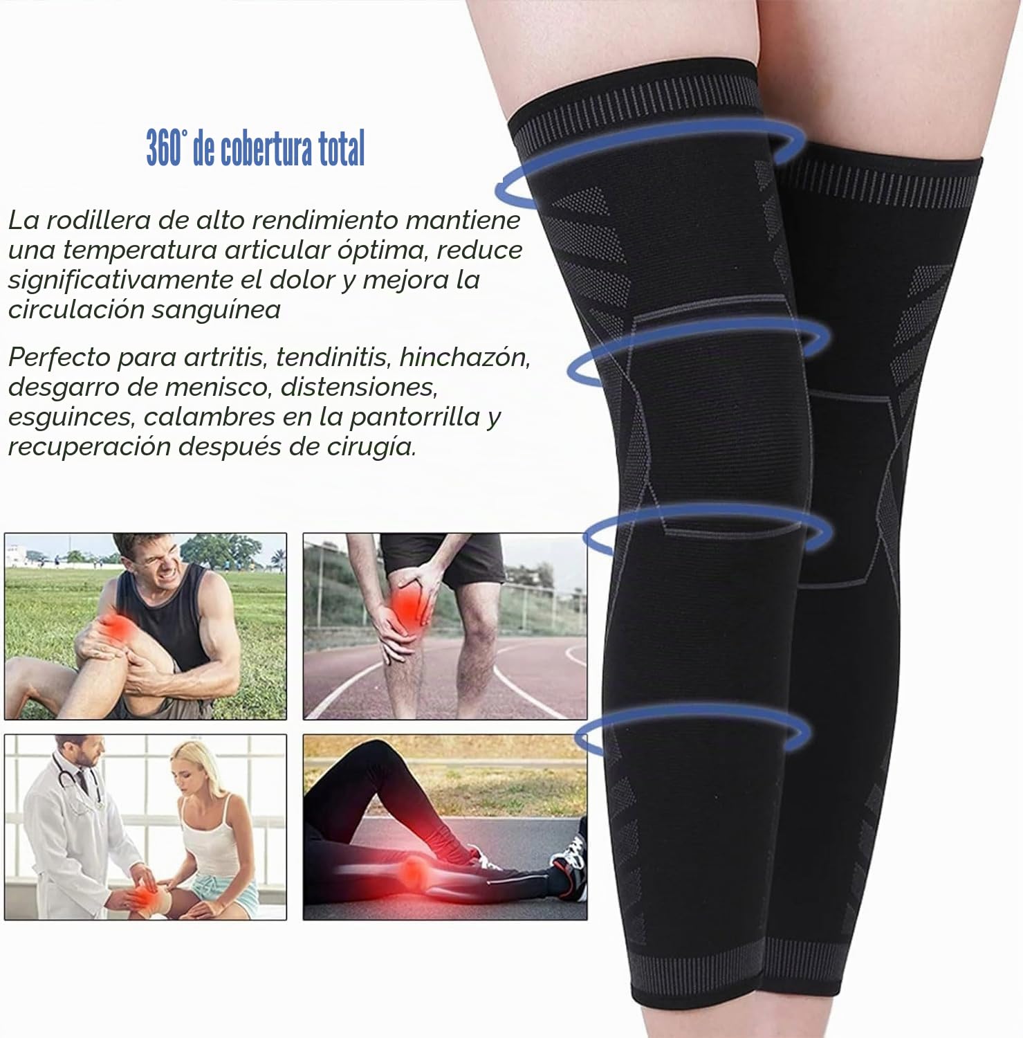 Flytex Mangas de compresión para pierna completa, mangas de compresión para rodilla y pierna, mangas de rodilla para alivio del dolor, mangas de compresión para rodilla y pierna deportivas