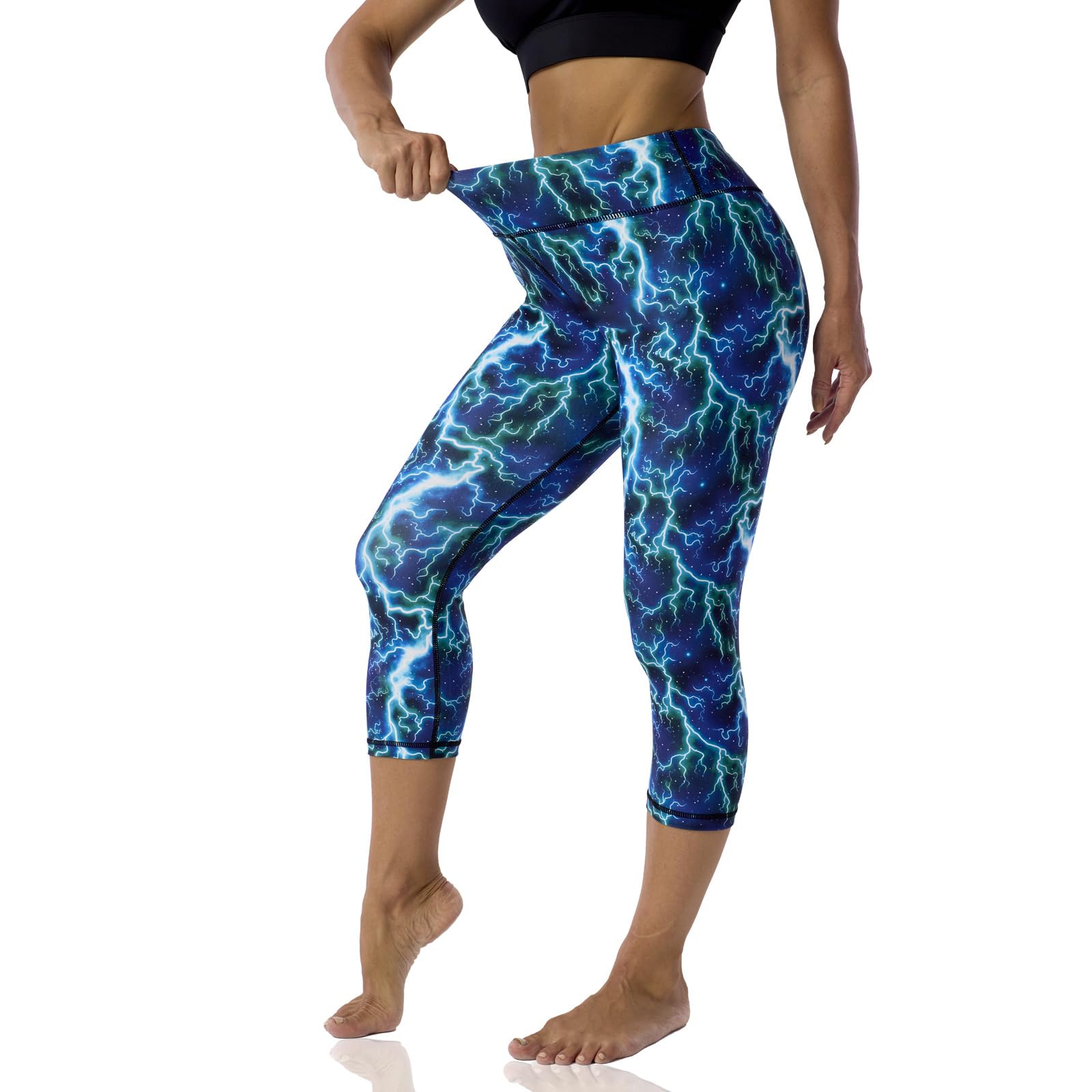UIUO-UIPEU Leggings capri estampados con bolsillos para mujer, control de abdomen, entrenamiento, yoga, capris