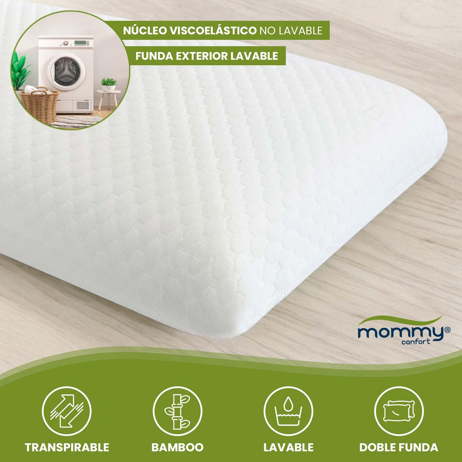 Almohada Viscoelástica 60cm Doble Firmeza Lado Blanco Suave Lado Gris Media Funda Interior Incluida Funda Bambú Lavable con Cremallera Ergonómica Transpirable Descanso Cómodo