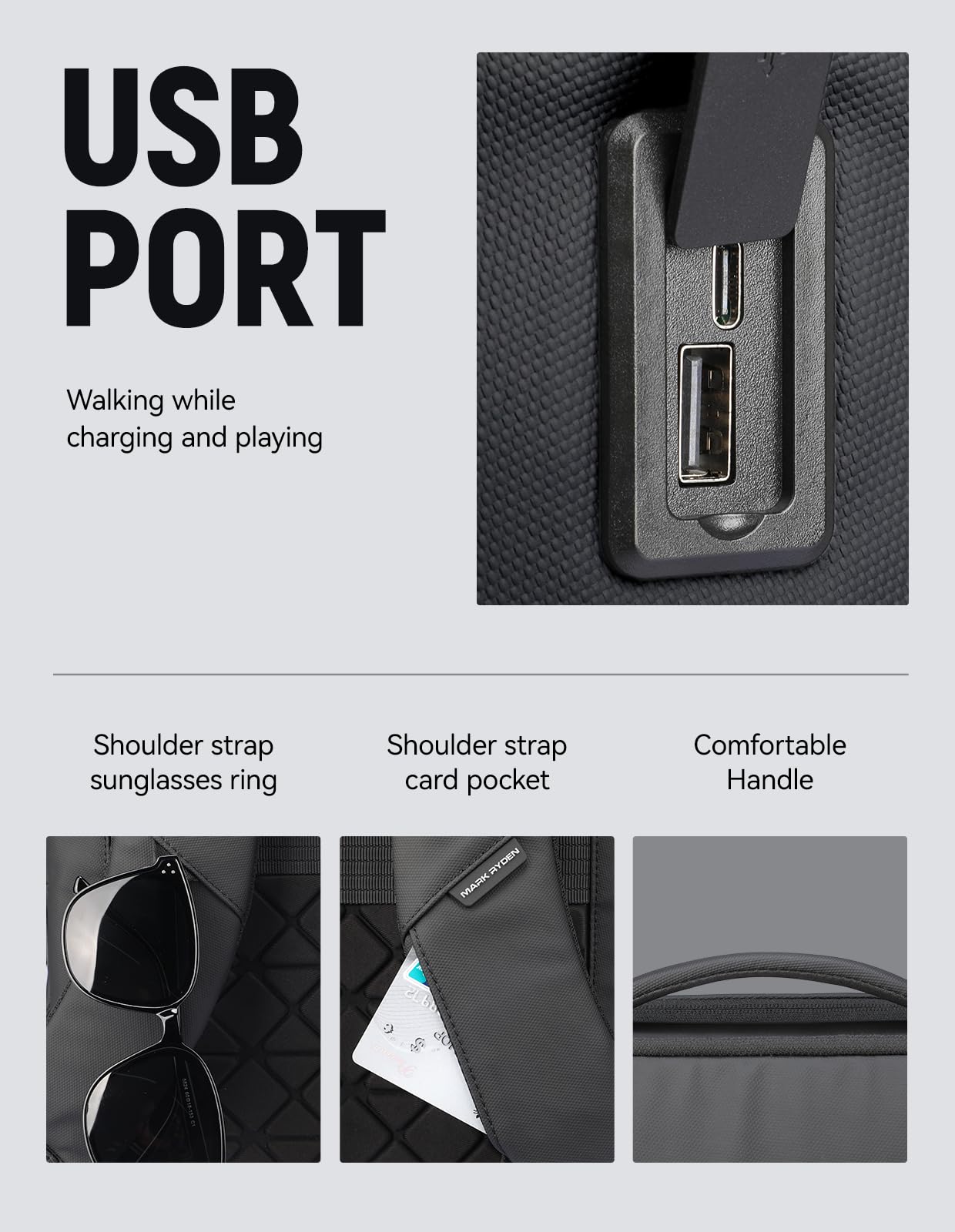MARK RYDEN 20L plecak biznesowy męski, wodoodporny plecak PU dla dojazdu do pracy, pasujący do laptopa 15", wielofunkcyjny plecak miejski męski z przyłączem USB-C – czarny