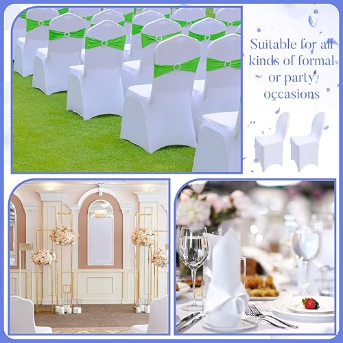 Miniatura 7 de 150 fundas blancas para sillas de banquete, de poliéster, parte delantera plana, de elastano, elástica, protector elástico para silla, para bodas,