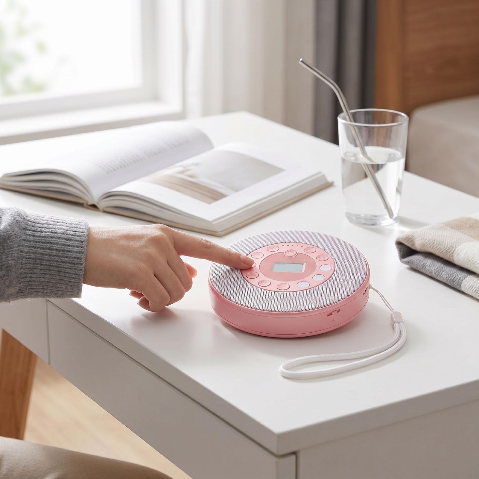 Generic Reproductor de CD Portátil con Batería de 2600 MAh, Reproducción de Memoria (Pink)