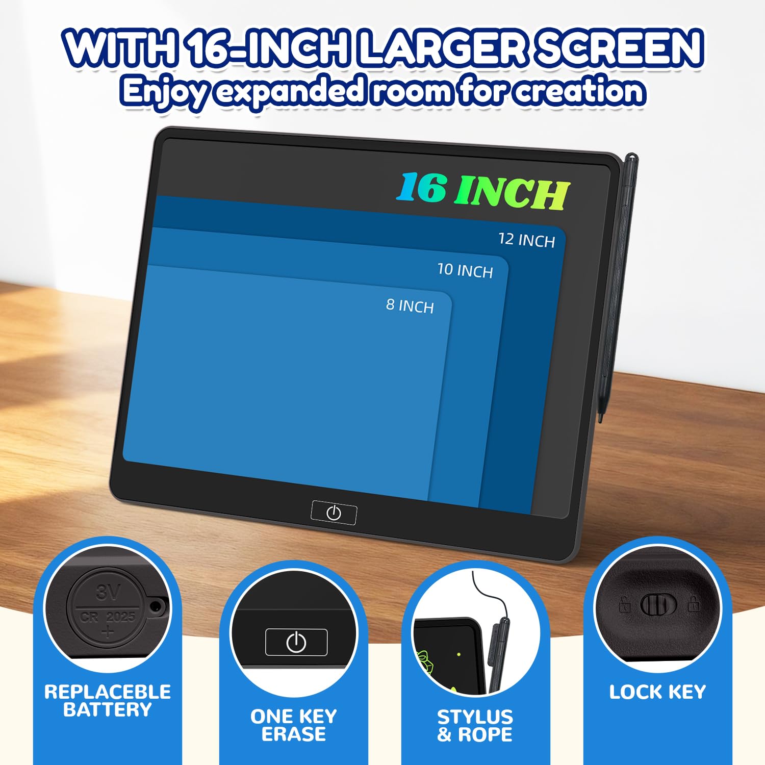 POPERFUN Tavoletta Grafica Bambini 16 Pollici,Colore Lavagnetta Cancellabile Bambini, Educativo Apprendimento Giocattoli per 3-12 Anni Ragazzi e Ragazze, Regalo Natale Compleanno