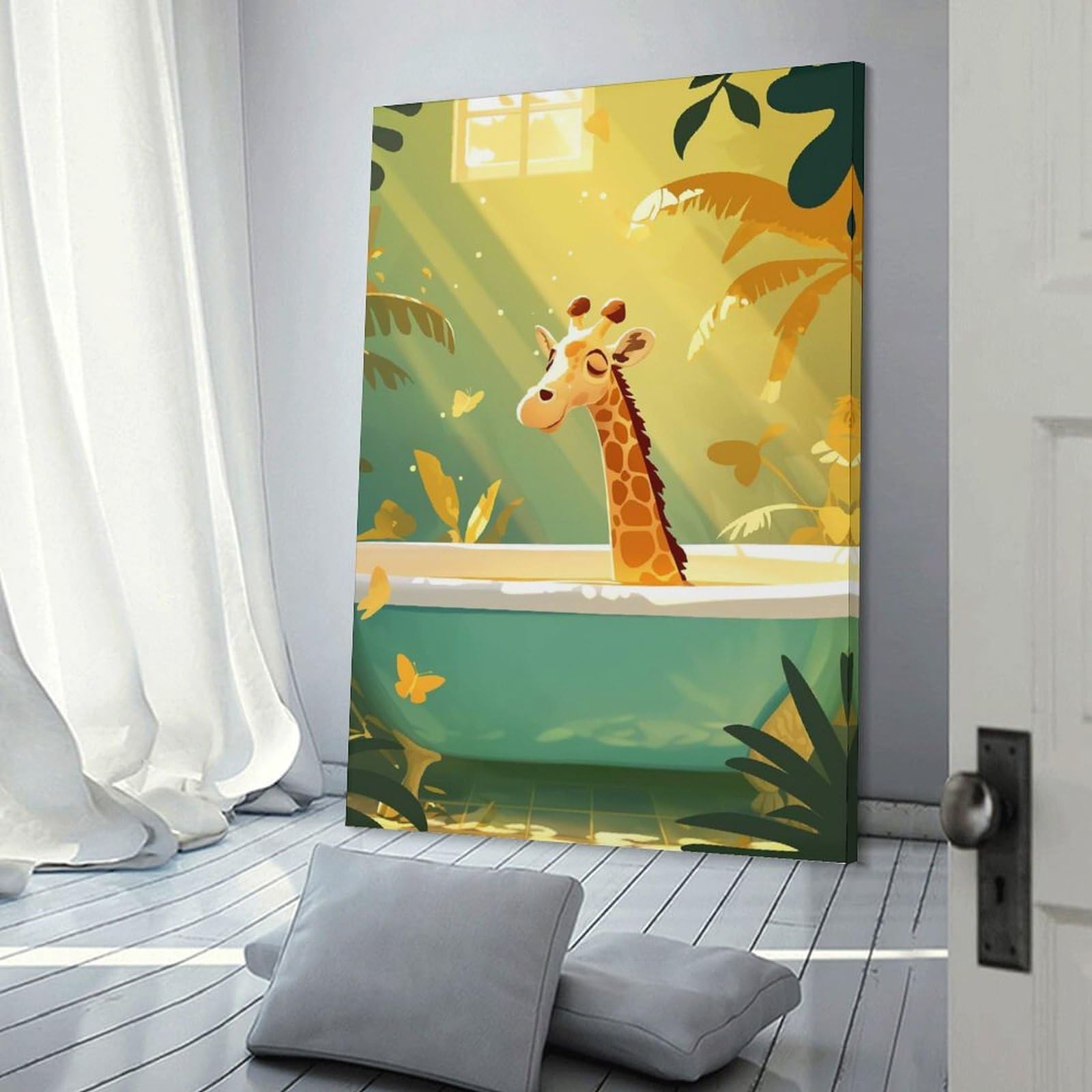 Junmoney Frame-Style-7 Its Giraffe Bath Time Home Decor Wall Art, 08X12inch(20X30cm), For Apartment Walls, Studios Or Work Areas, Decorative Canvas Decor For Home Updates