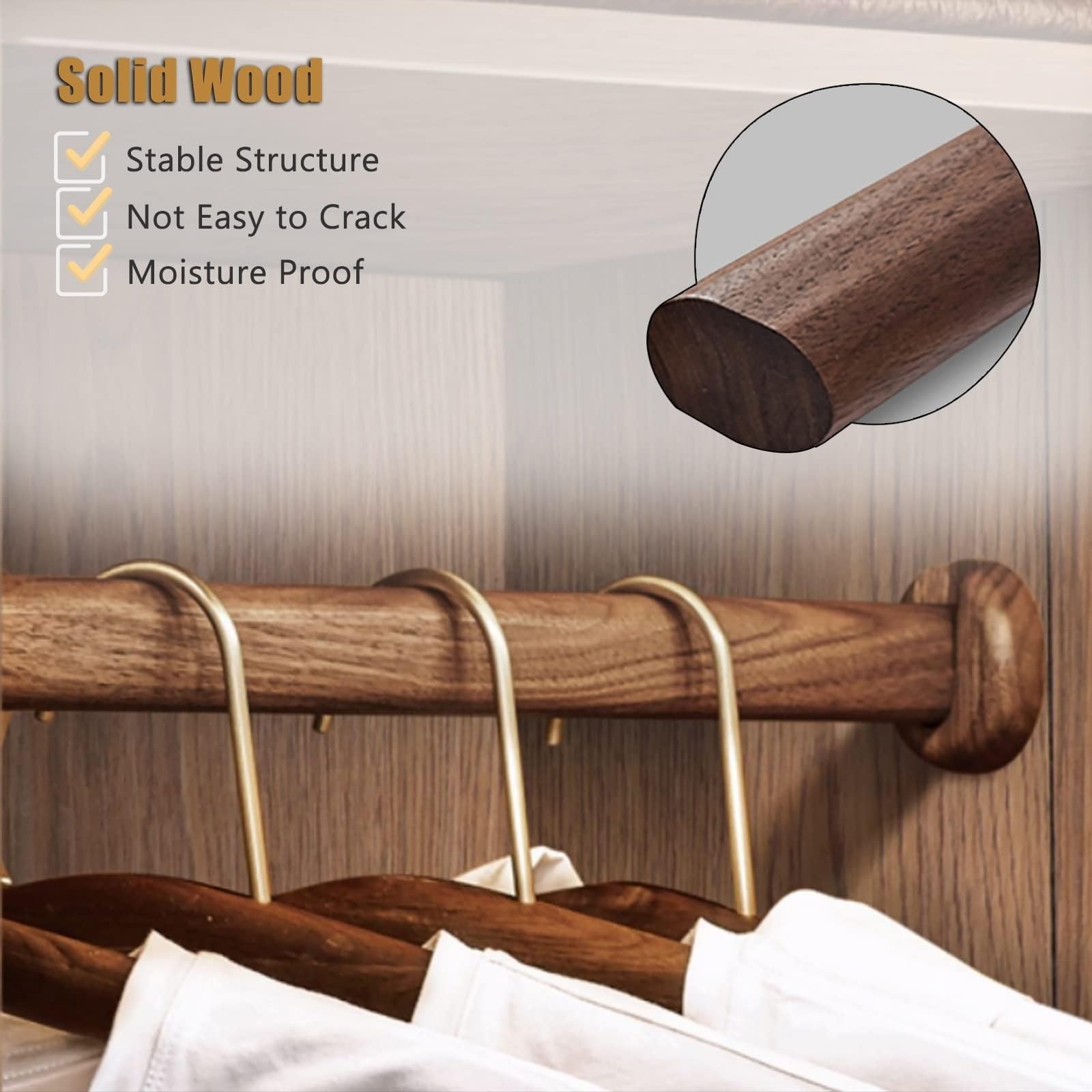 Barras de Soporte para Armario de Nogal Oscuro de 50 cm para Abrigos y Ropa, Percha de Madera de Pared para lavadero, soporta hasta 80 kg, Incluye Tapas para una fácil in