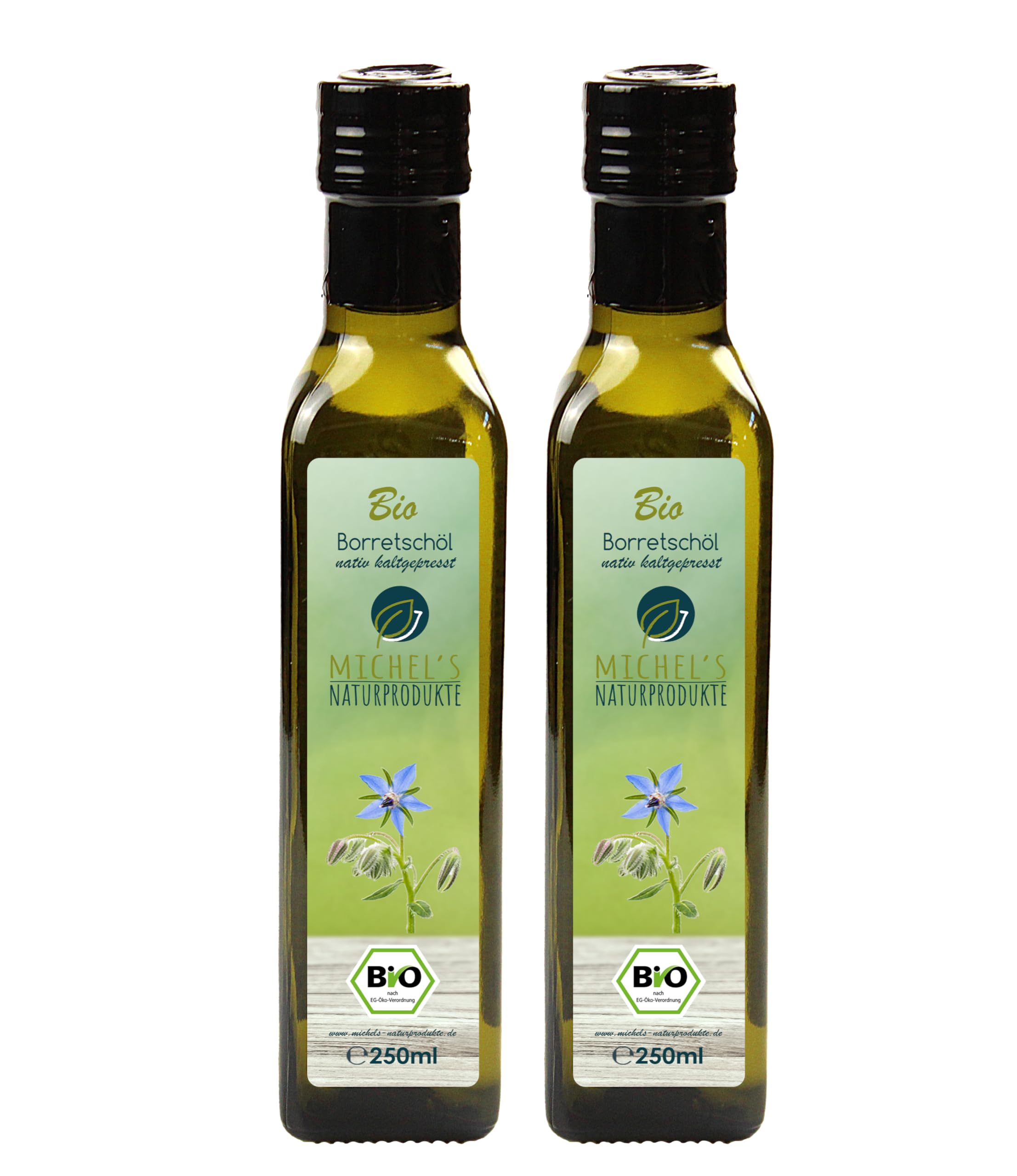 Bio Borretschöl Flasche 500ml (2x250ml) kaltgepresst aus 1. Pressung, natives Öl 100% naturrein