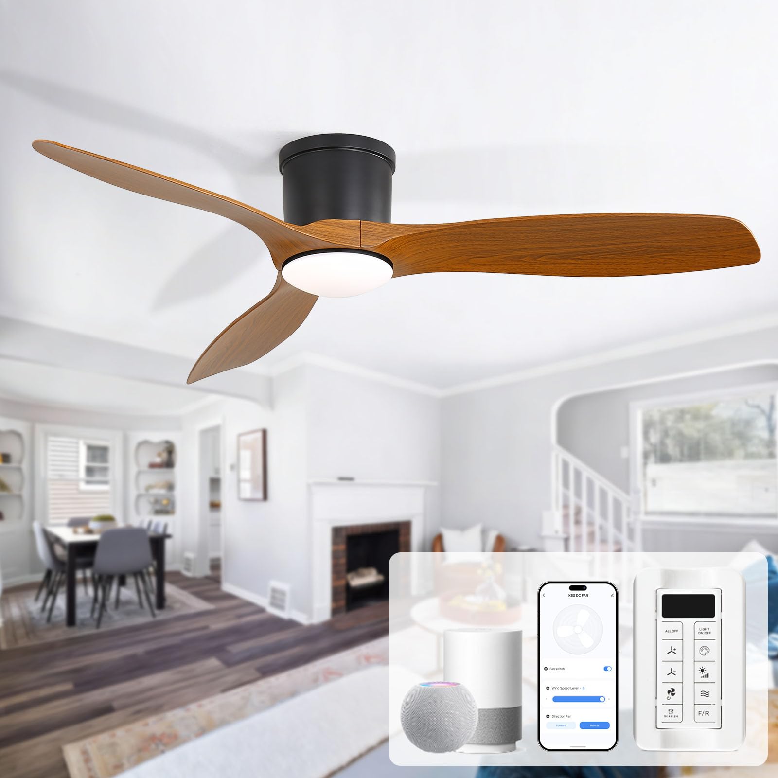 Sofucor 132cm Smart Ventilatore da soffitto con luce, silenzioso ventilatore da soffitto con Alexa/APP/Google, Telecomando, WiFi, 3 Temperature di Colore, DC, Timer, 6 Velocità per Camera da Letto