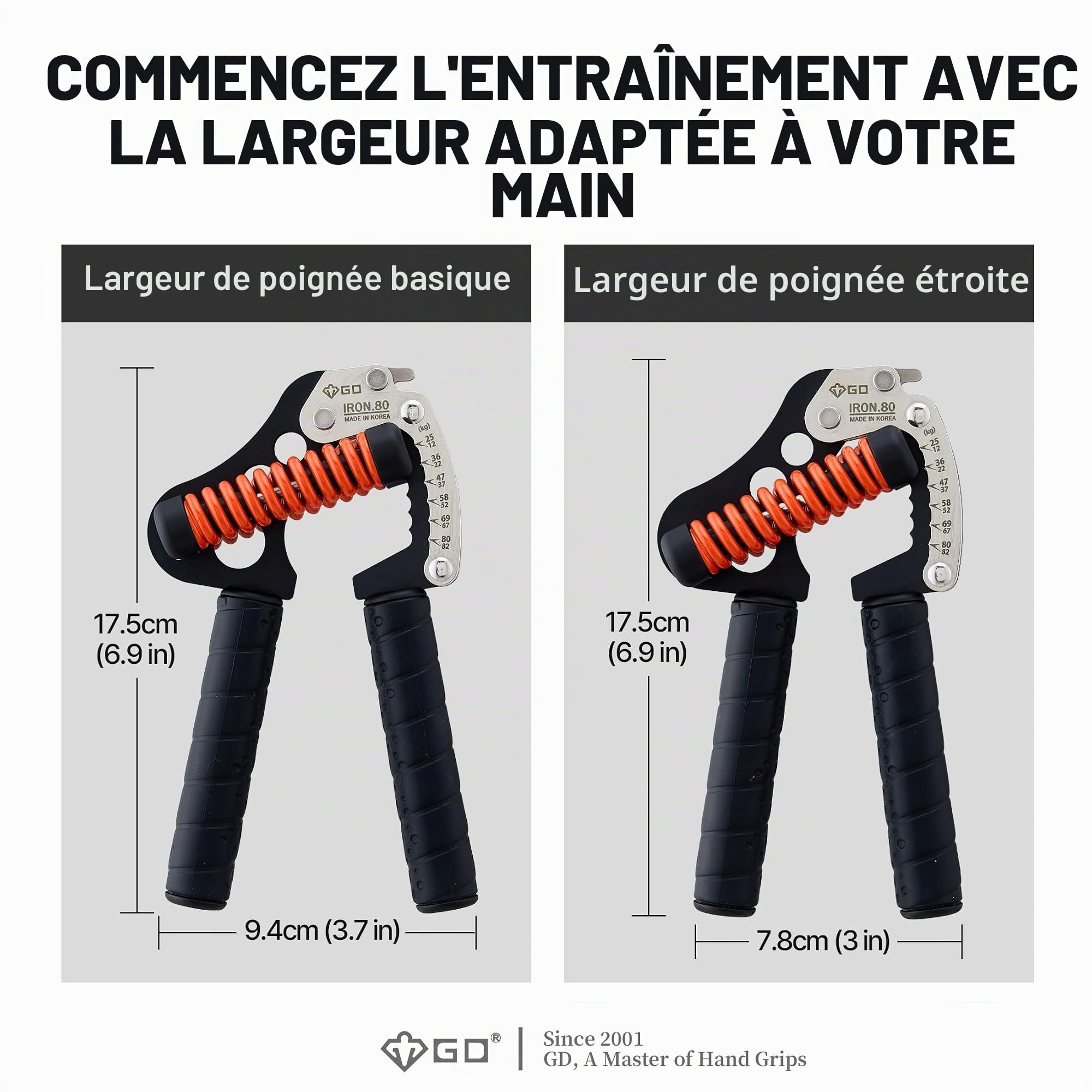 GD Iron Grip Renforceur de poignée (poignées réglables pour la musculation) pour poignet et avant-bras