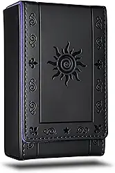 Luck Lab Porta-cartões de tarô de couro – Preto – para a maioria das cartas de tarô de tamanho padrão (serve para o tamanho do baralho com caixa medindo 11 x 7 x 3,25) – Design do sol