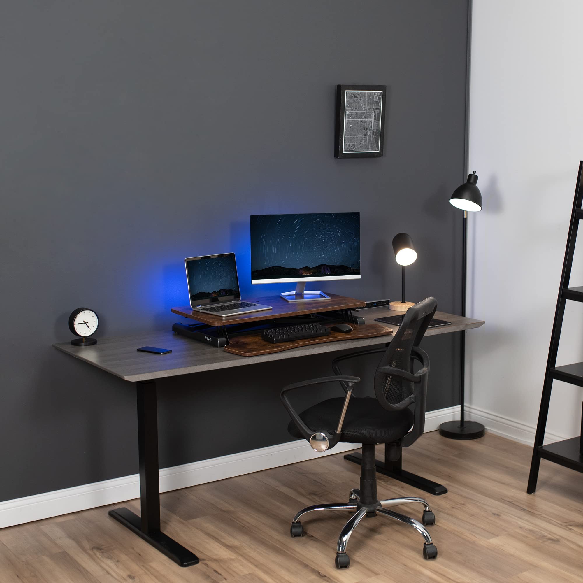 VIVO DESK-V000KN Konwerter biurkowy 81,3 cm, seria K, z regulacją wysokości, stacja robocza z podwójnym monitorem i laptopem z szerokim blatem do klawiatury,