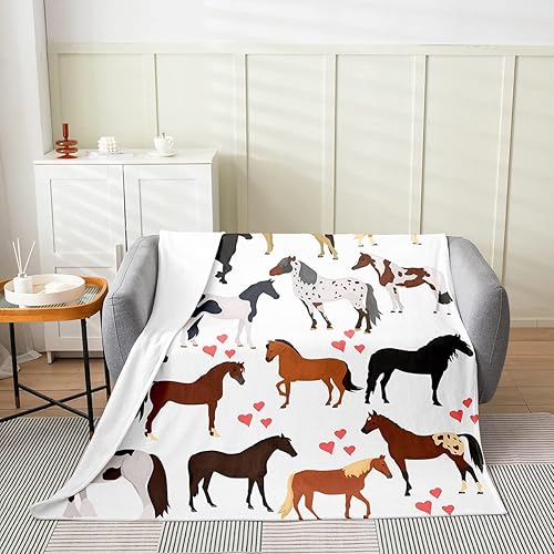 Miniatura 2 de Manta de caballo galopante, manta de caballos de granja de dibujos animados para niños, niñas, adolescentes, bonita manta de forro polar de animales