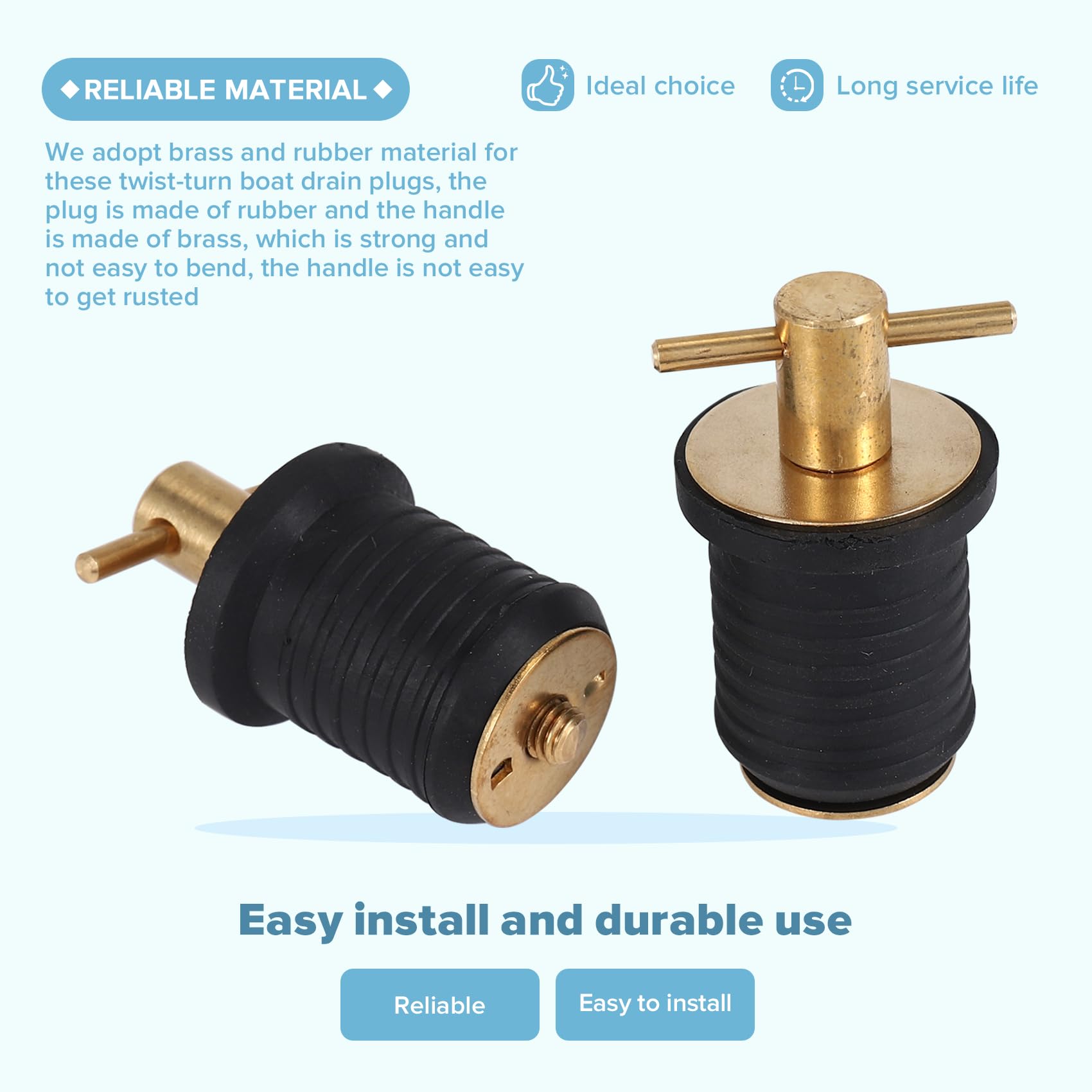 2 Pezzi Tappo di Scarico con Impugnatura Un T Tappi di Scarico per Barche Marine Twist-Turn Tappi nel Gomma con Manico nel Accessori per Barche