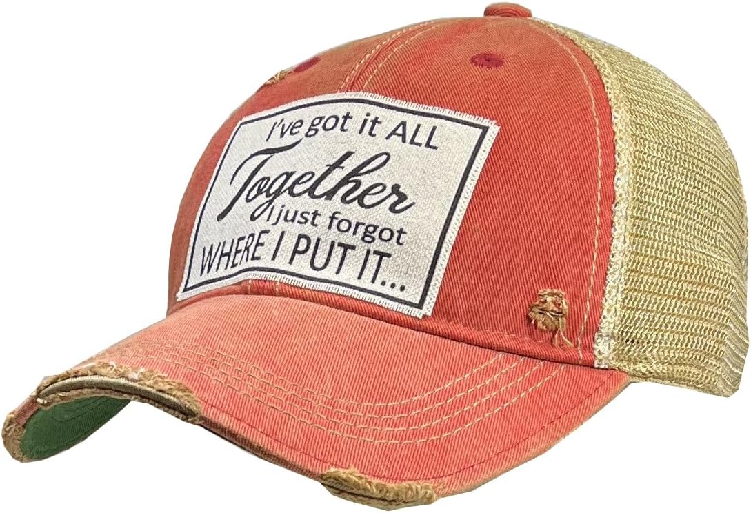 VINTAGE LIFE I've Got It All Together I Just Forgot Where I Put It Distressed Trucker Cap, One Size, Light Red, Headwear Accessories