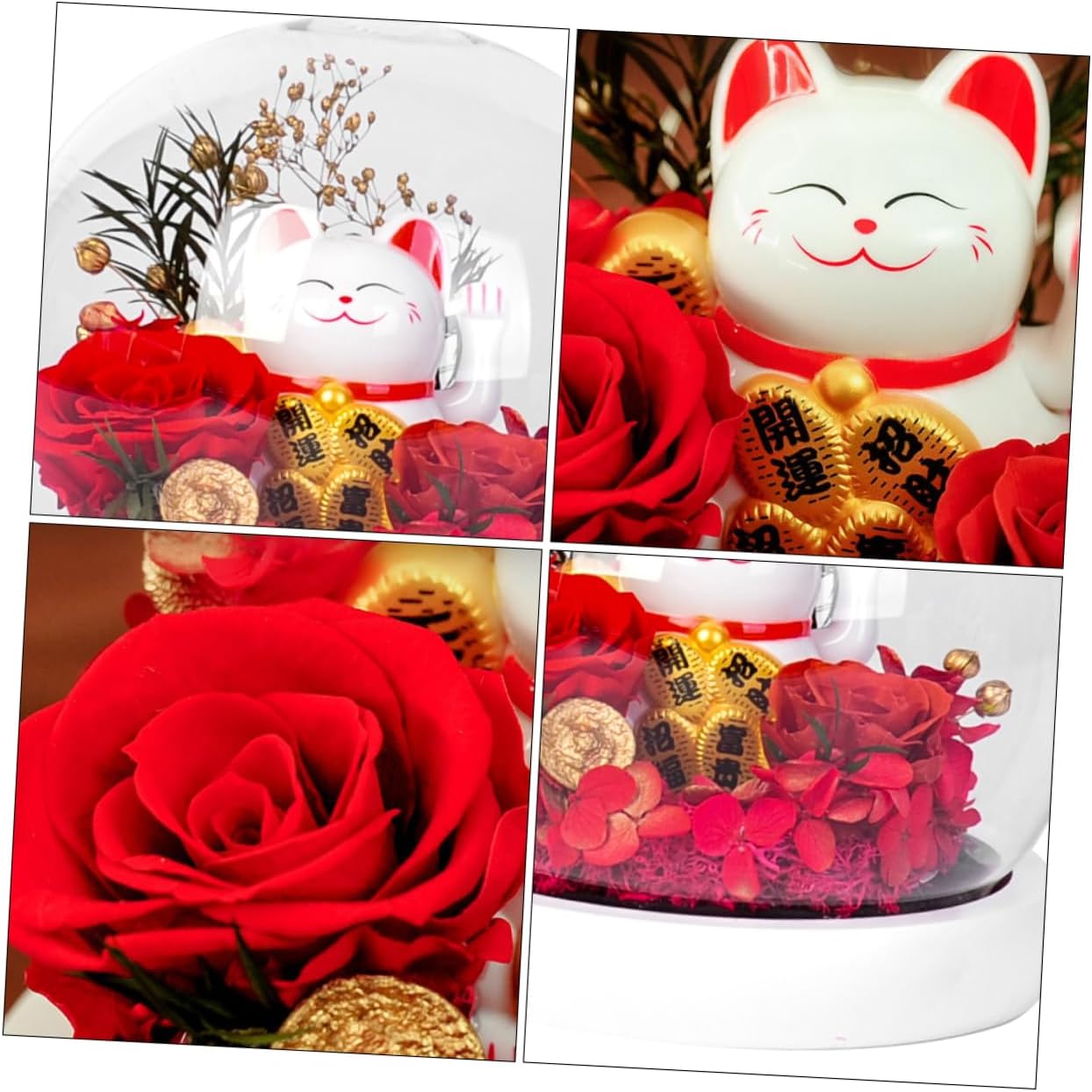 PRETYZOOM 1pc Glass Dome Eternal Flower Cat Adornment Box Romantic Preserved Rose Bouquet for Christmas Valentine Day Birthday Anniversary Decor