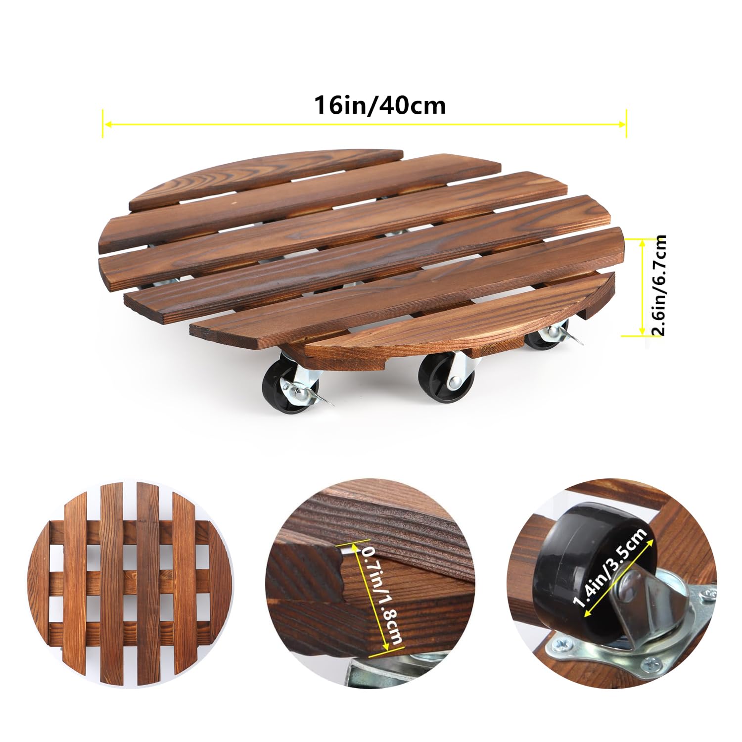 PRAQECZ 40,6 cm Pflanzenständer für den Außenbereich, Rolltablett mit 7 Rollen, 2 Stück, Pflanzenständer mit abschließbaren Metallrollen, 227 kg, rollende Pflanzenständer, robust für große Blumentöpfe