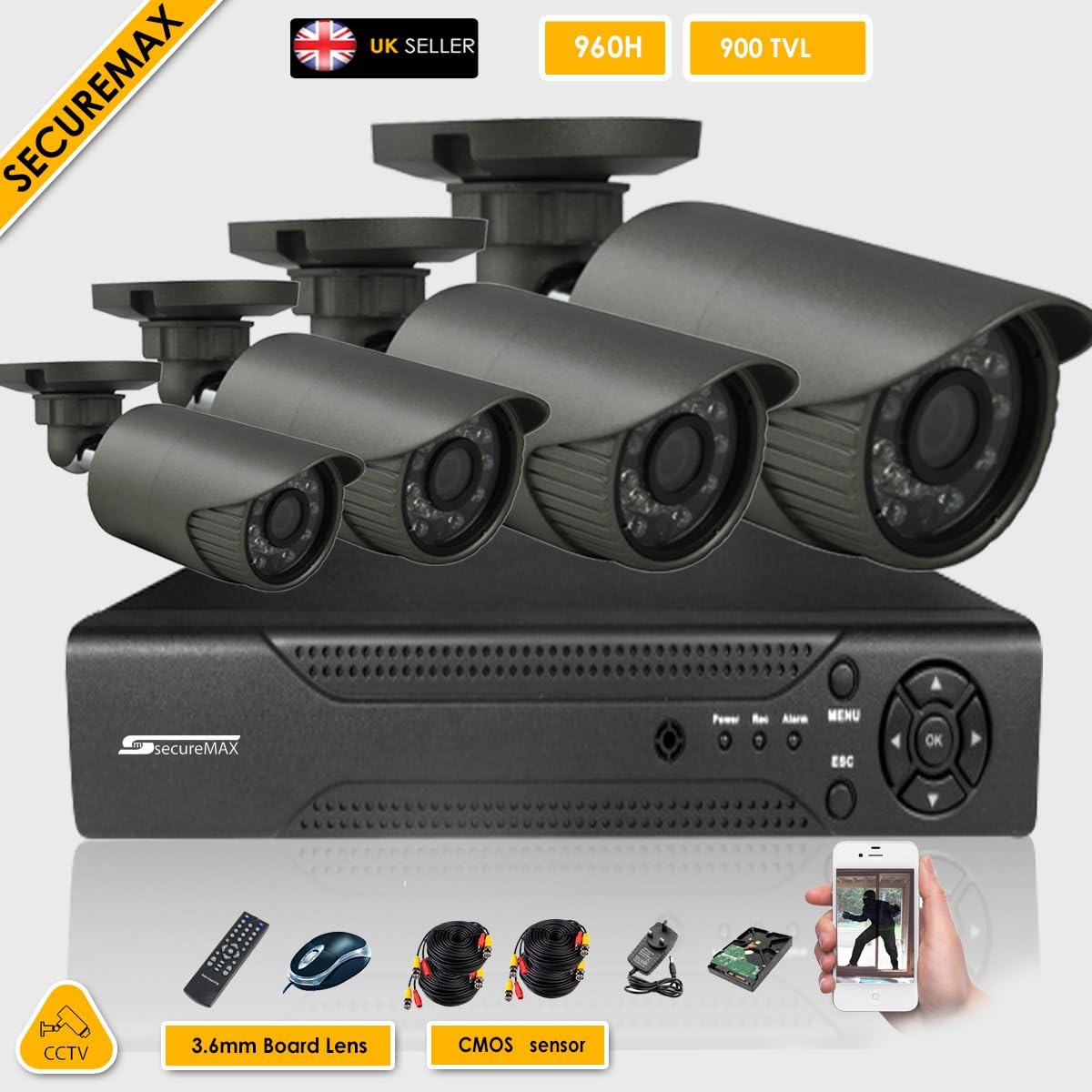 4Channel CCTV DVR Recorder with 900TVL Bullet Security Cameras System ...