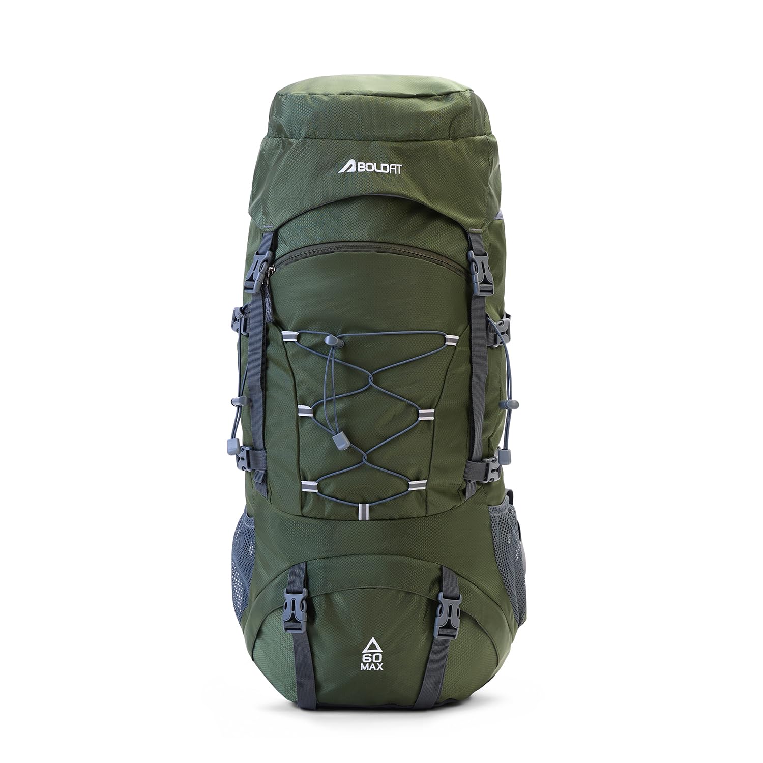 Boldfit Rucksack Bag 60 Litres Trekking Bag Travel Backpack For Men & Women Rucksack Bags For Men With Laptop Sleeve & Waterproof Rain Cover For Camping Tourist Bag With Shoe Compartment (Army green)