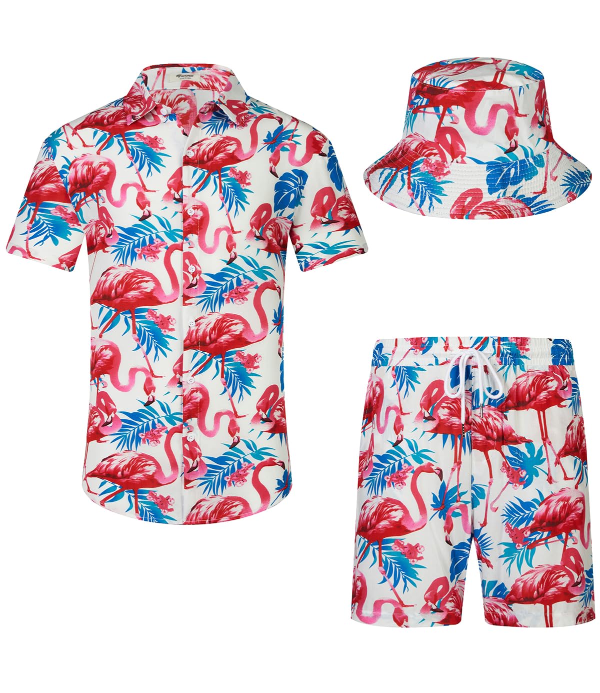 Camicia hawaiana da uomo e pantaloncini, set da 2 pezzi, casual, con bottoni, estivi, da spiaggia, con cappelli alla pescatora
