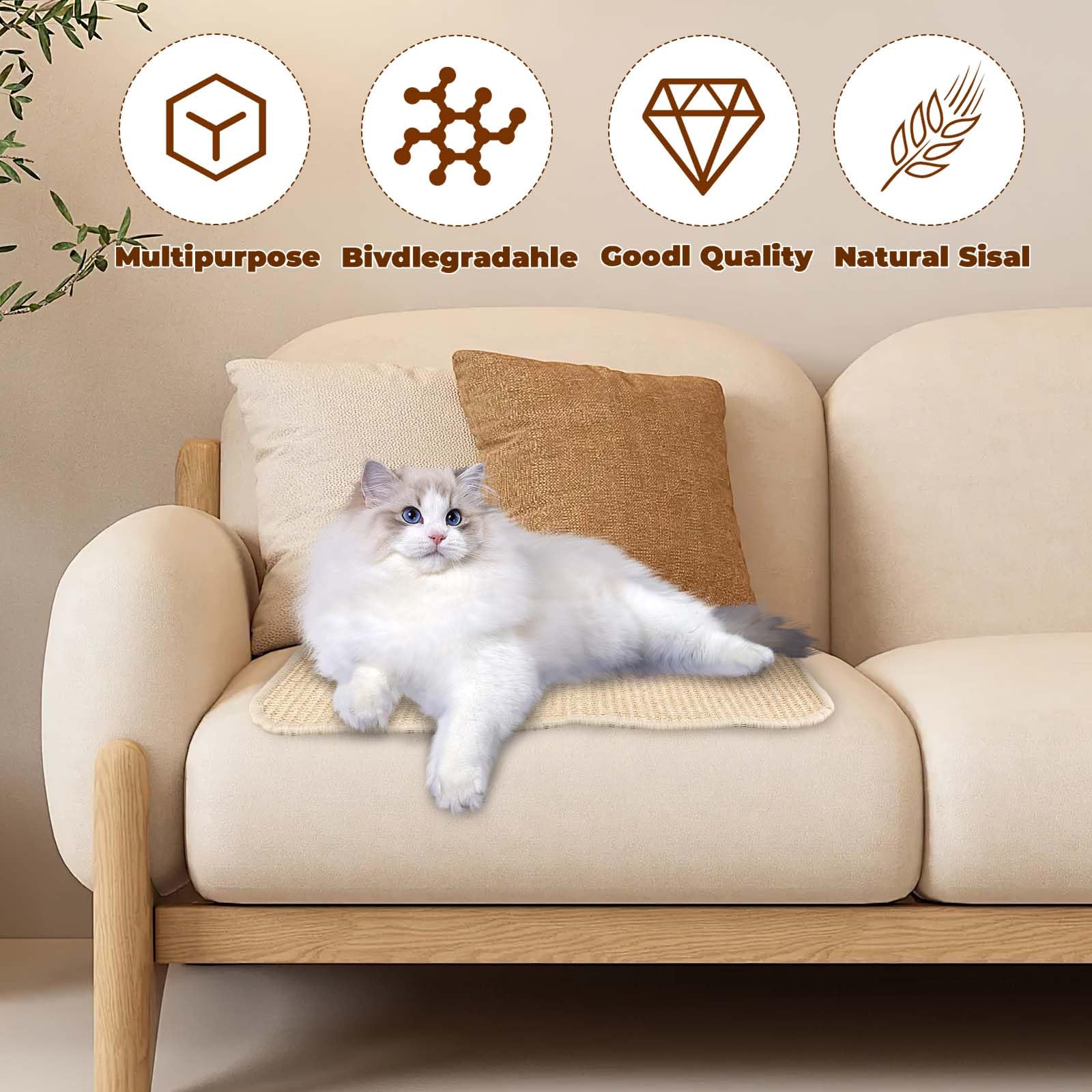 2 Pièces Tapis Griffoir pour Chat, Anti-dérapant Horizontal et Vertical en Sisal, Grattoir pour Protéger Les Meubles, 50x25cm