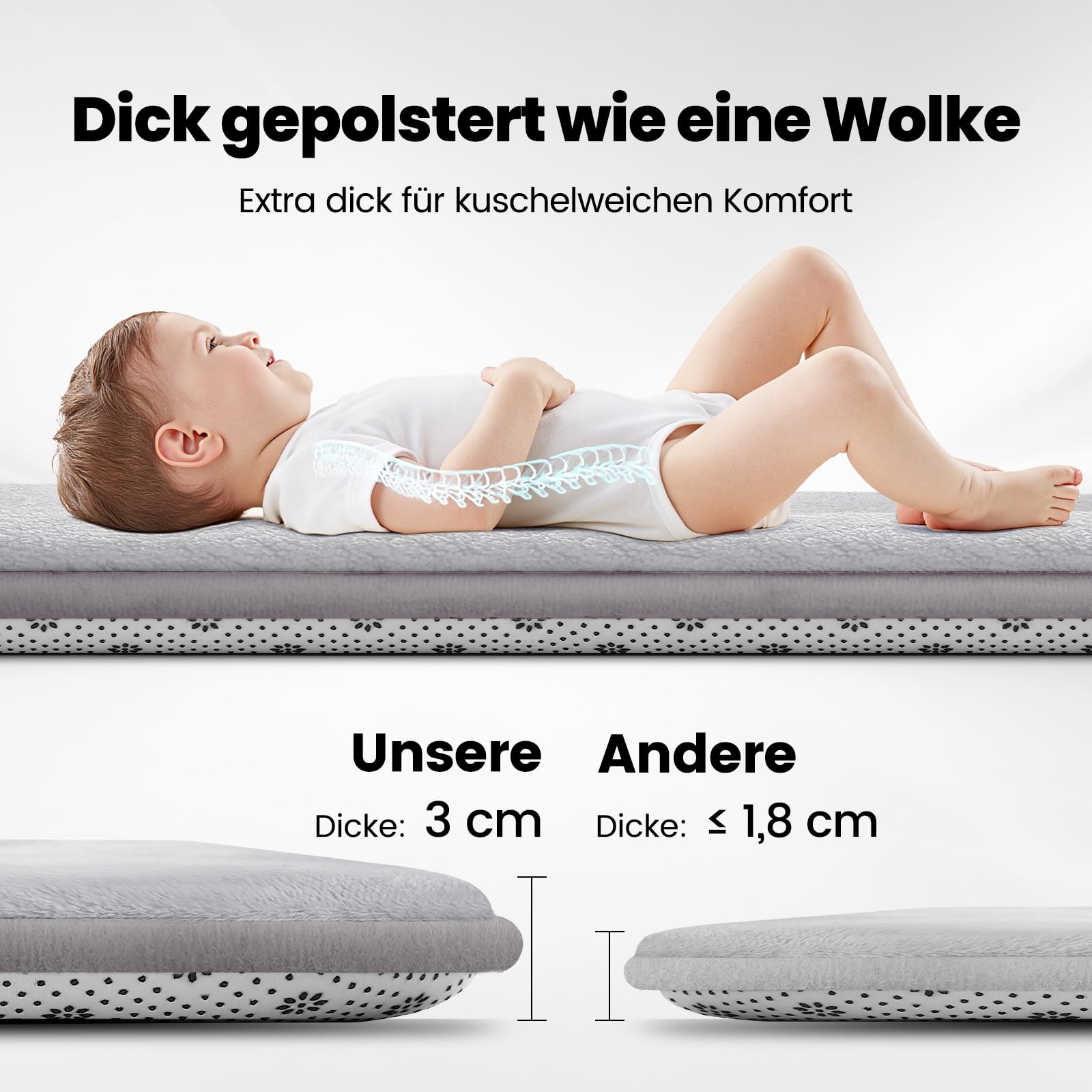 Alfombra para gatear para bebé, 150 x 180 cm, espuma de 3 cm de grosor, alfombra de juego ultra suave y tacto de felpa, para habitación infantil, fácil de limpiar, con base antideslizante